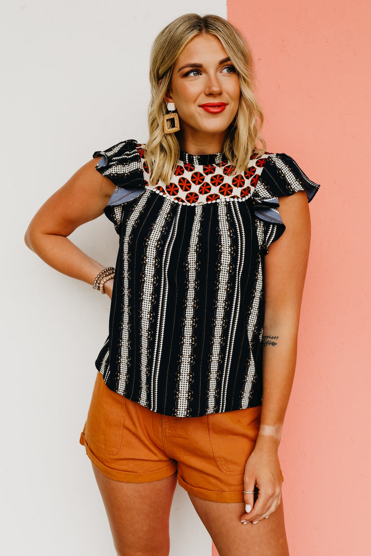 The Kaylie Mixed Print Top  - FINAL SALE