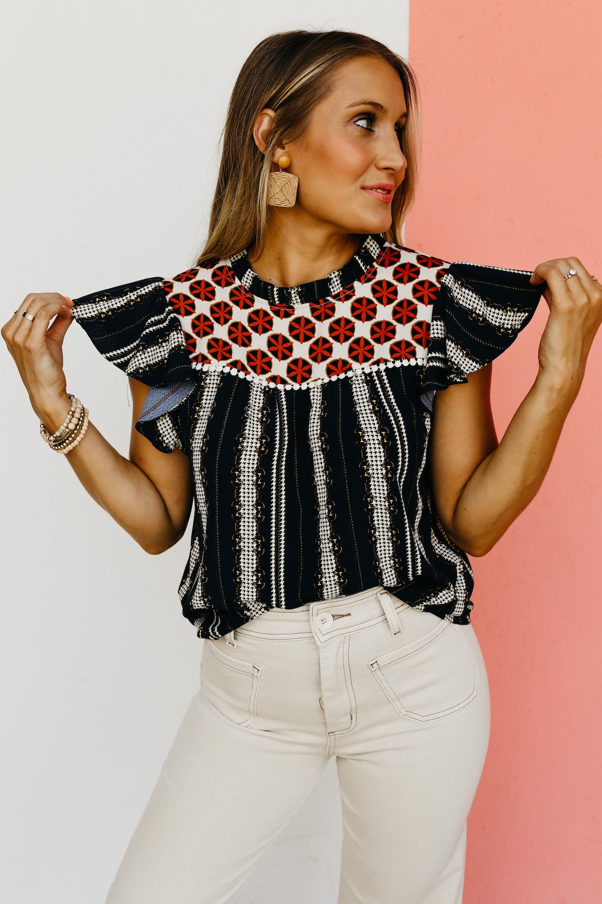 The Kaylie Mixed Print Top  - FINAL SALE
