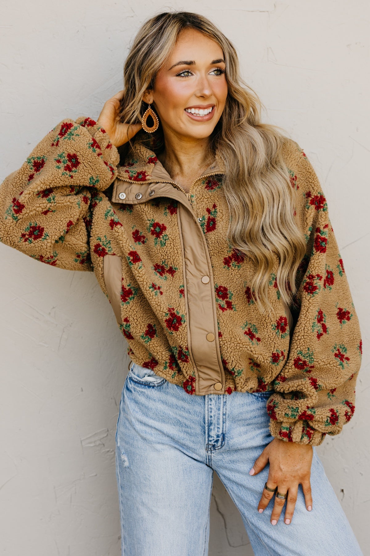 【まるちゃん】フェルラFERLAアルパカ生地 SHIPSシップスジャケット The Melba Floral Print Sherpa Jacket | MOD Boutique