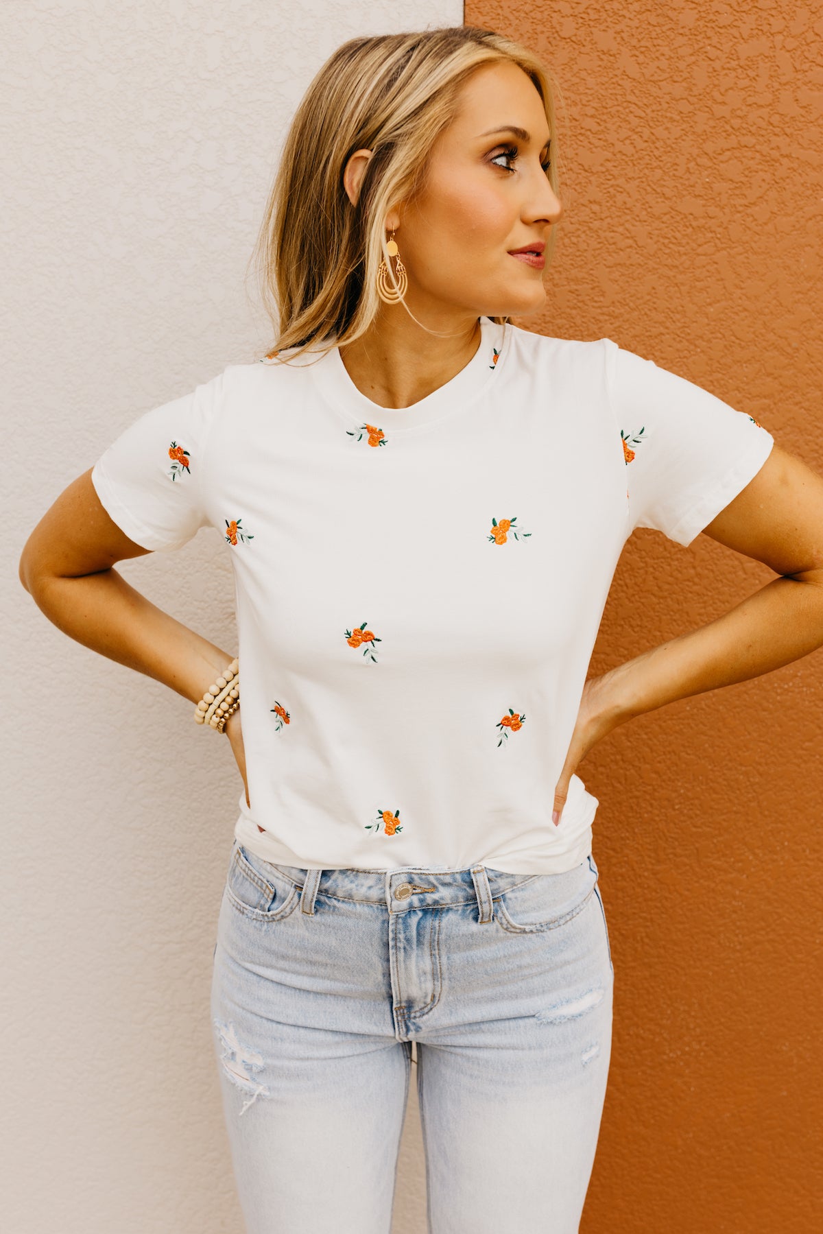 The Kiana Floral Embroidered Tee  - FINAL SALE