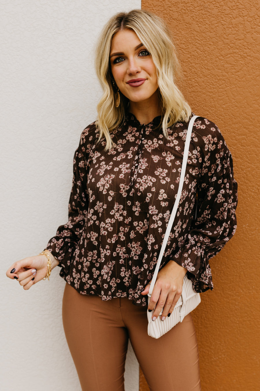 The Annamarie Floral Tinsel Henley Blouse  - FINAL SALE