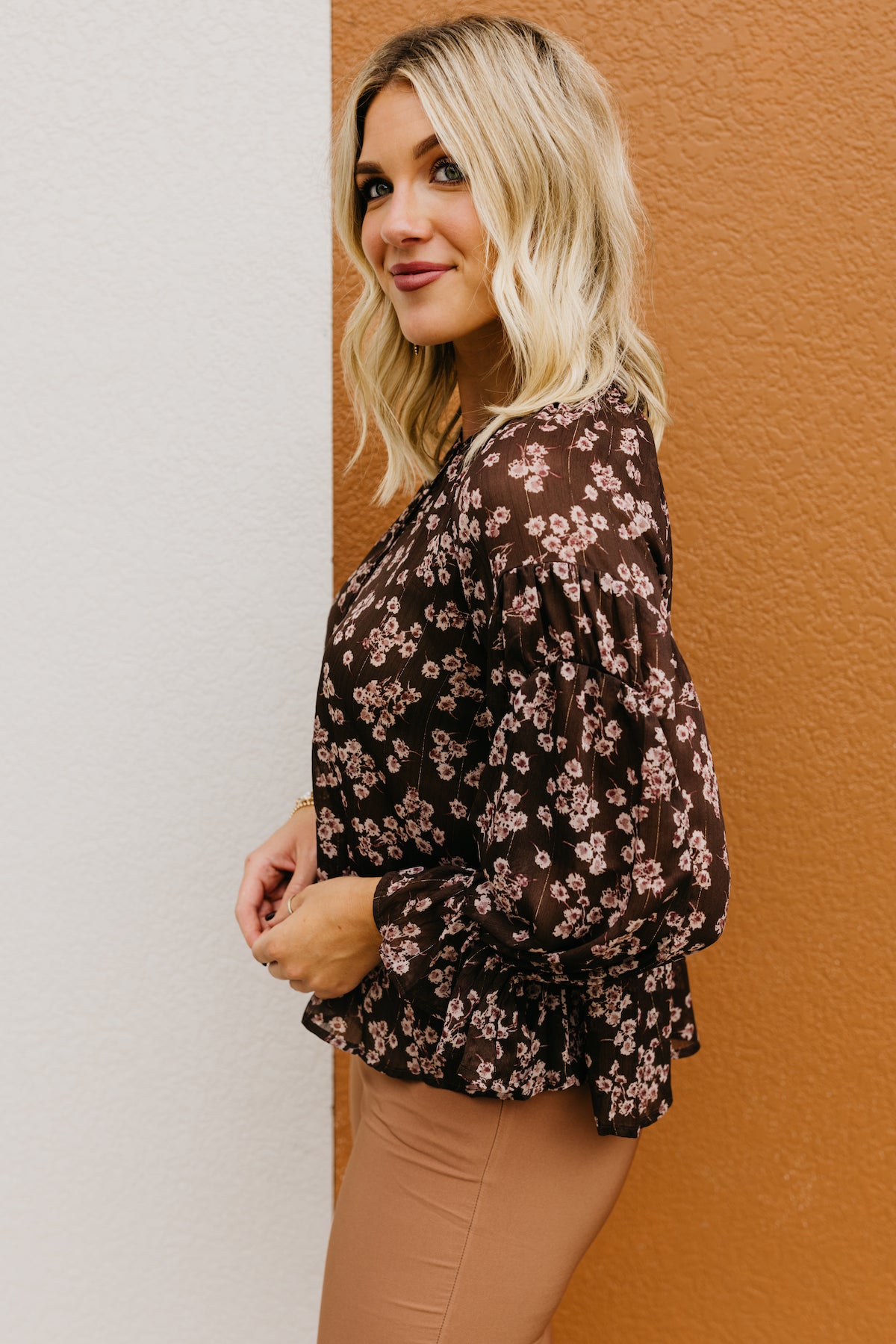 The Annamarie Floral Tinsel Henley Blouse  - FINAL SALE