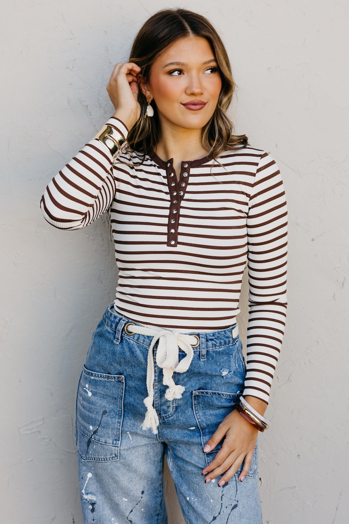 The Seattle Stripe Snap Henley Top