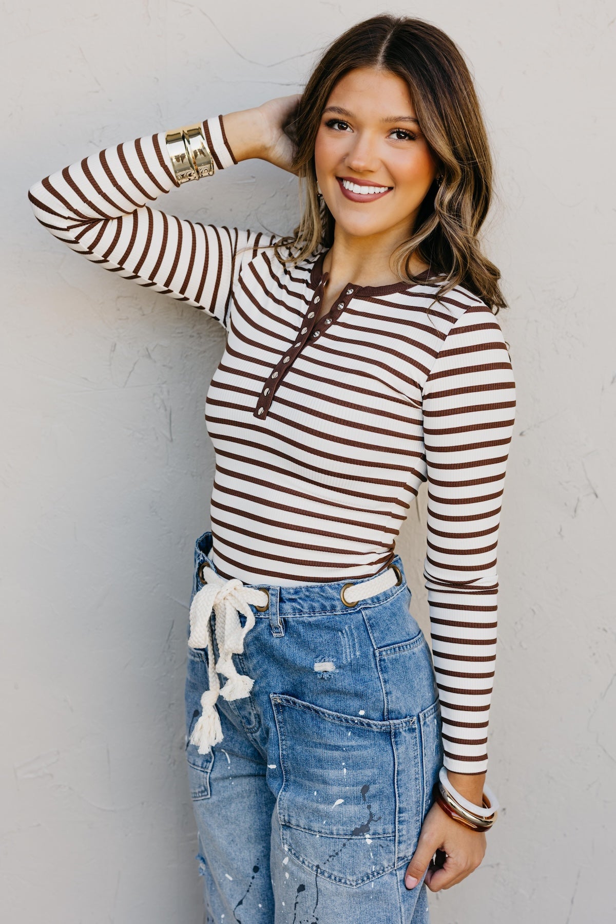 The Seattle Stripe Snap Henley Top