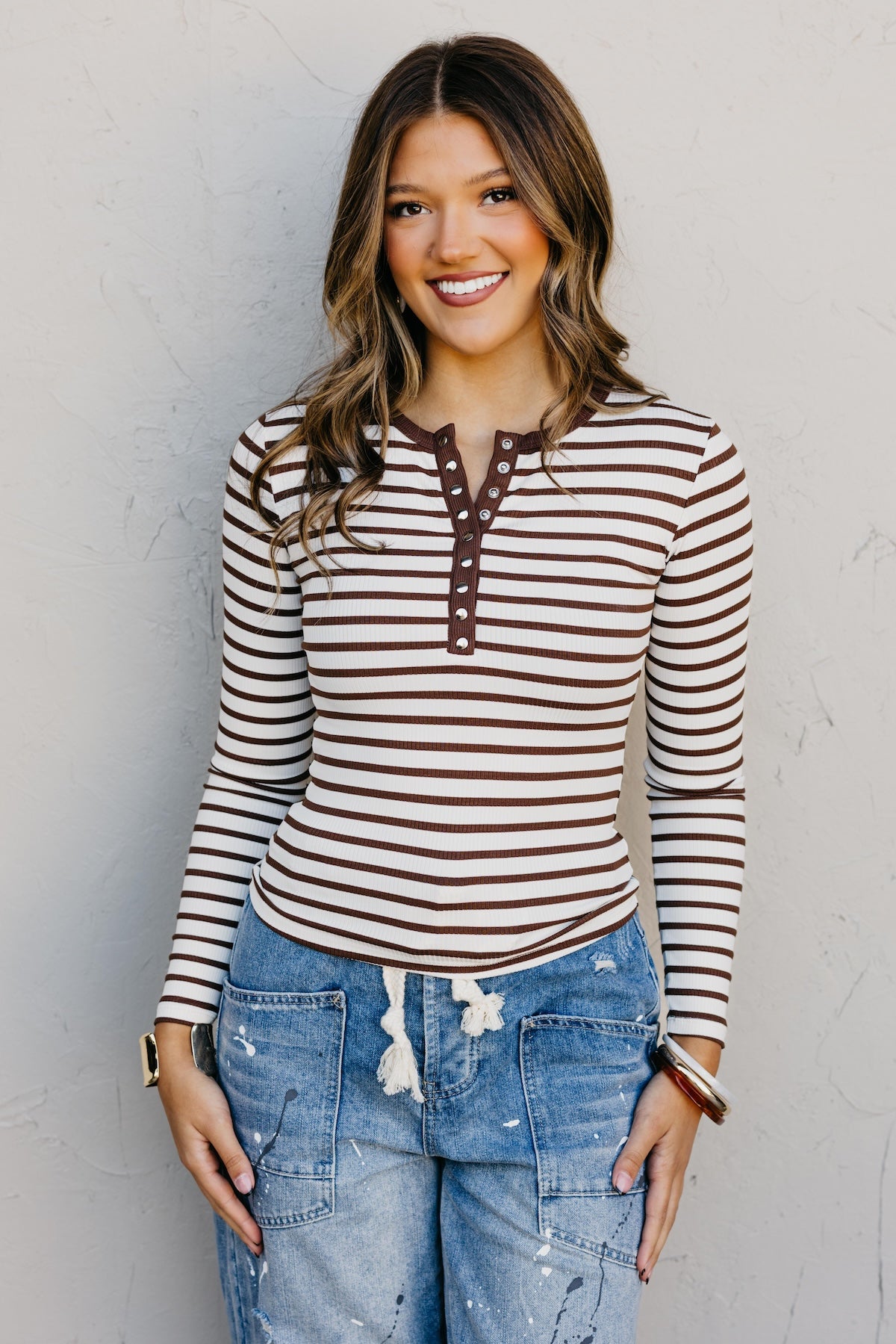 The Seattle Stripe Snap Henley Top