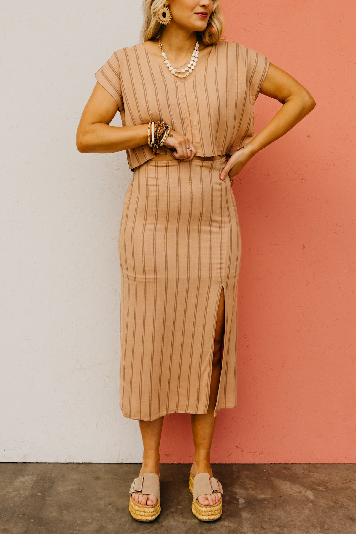 The Kayleigh Striped Side Slit Midi Skirt