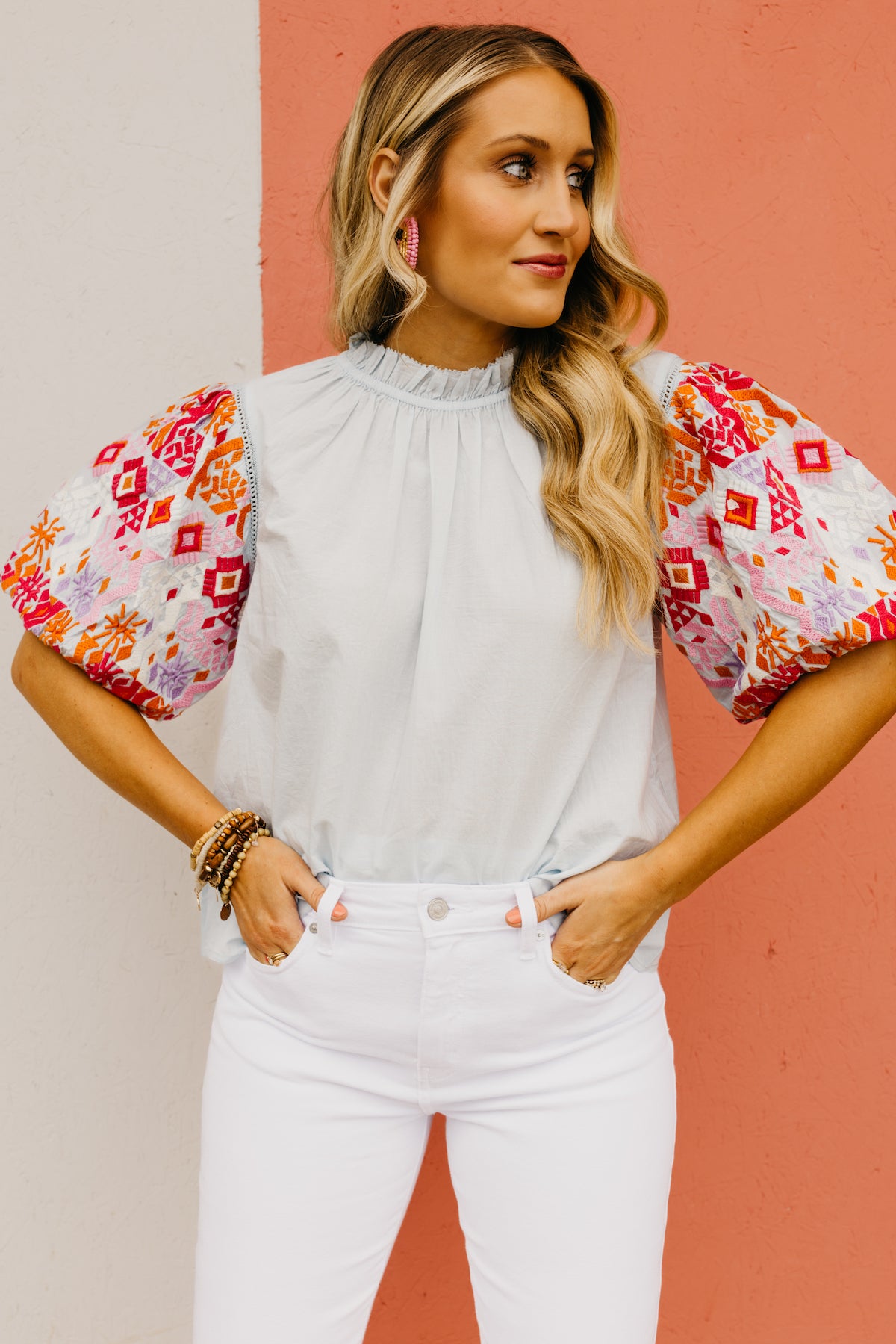 The Beatrix Embroidered Puff Sleeve Top