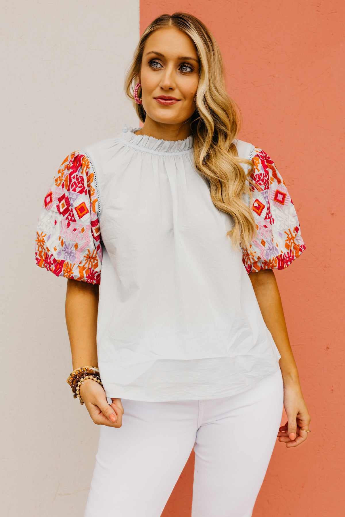 The Beatrix Embroidered Puff Sleeve Top