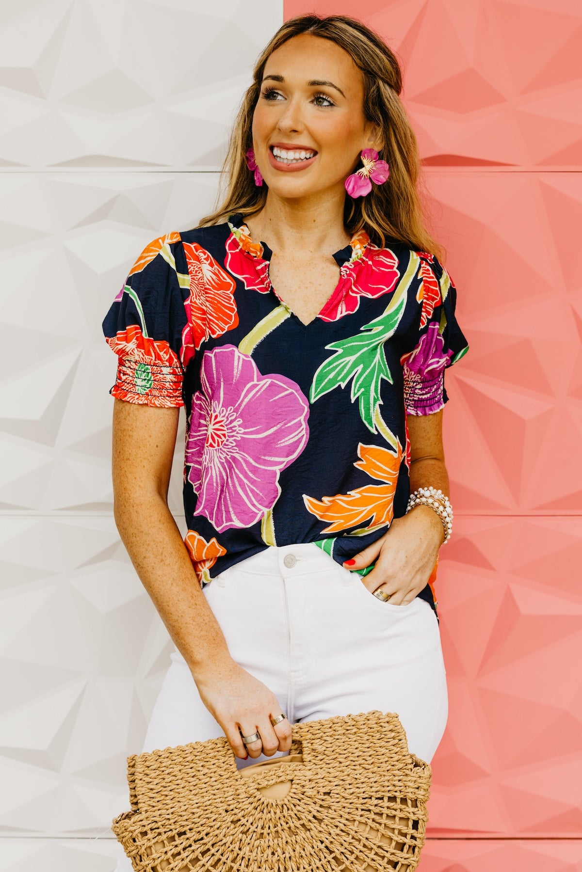 The Nikolas Floral Ruffle Neck Top