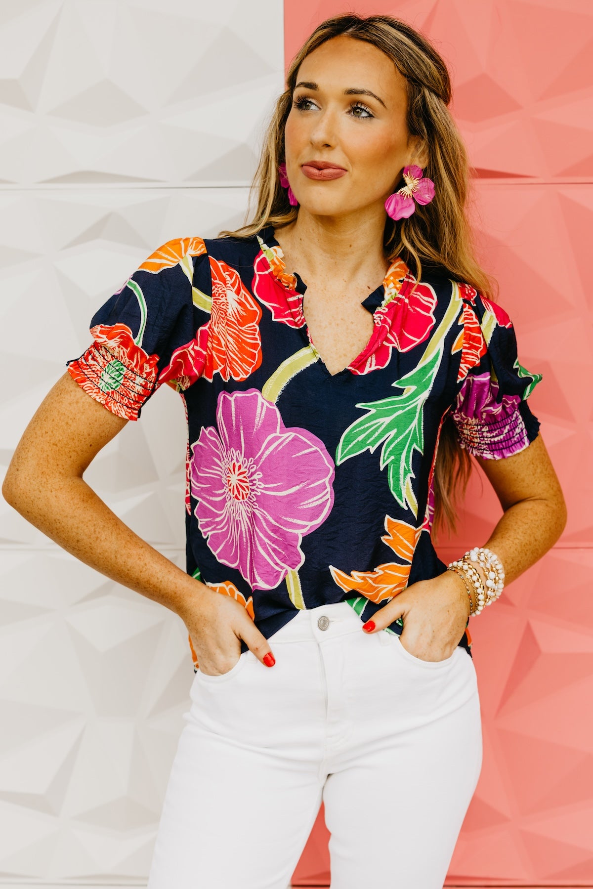 The Nikolas Floral Ruffle Neck Top