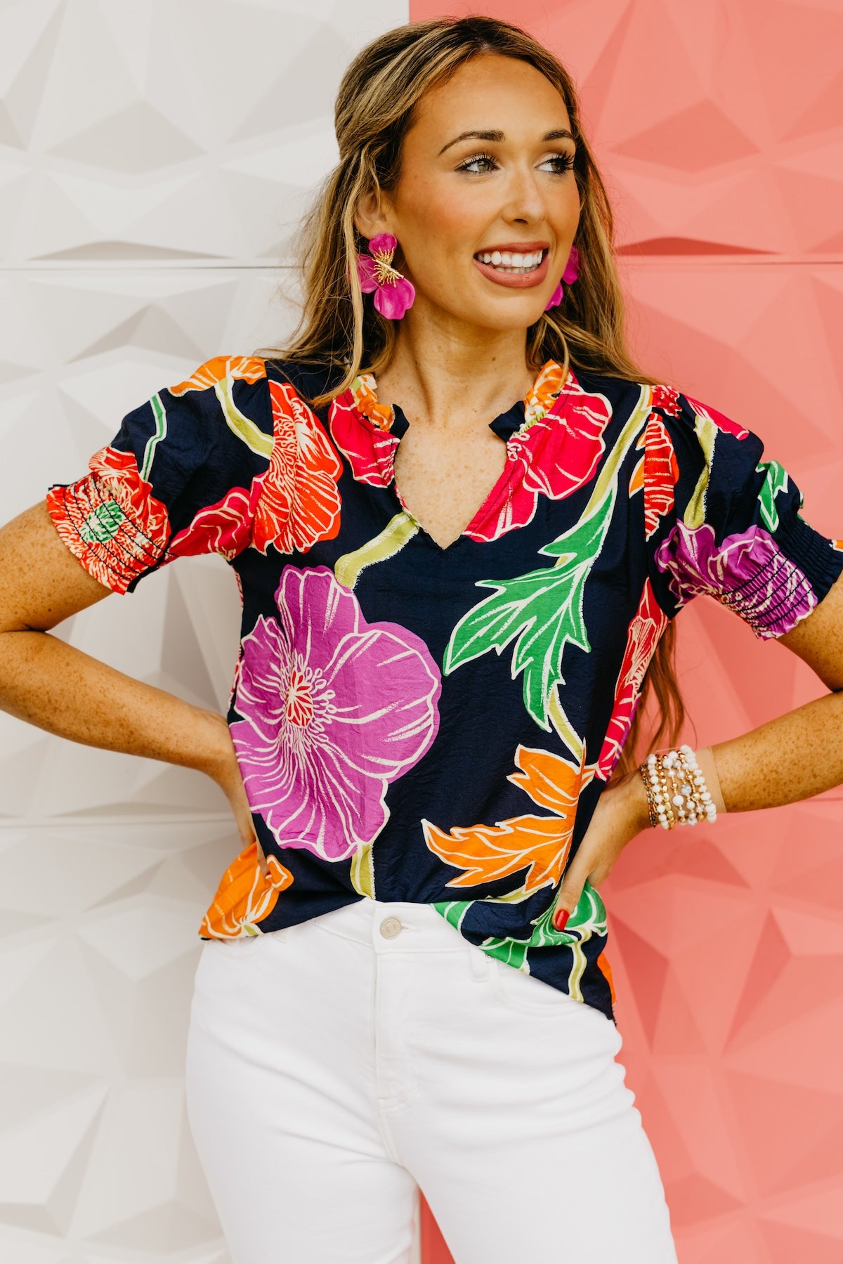 The Nikolas Floral Ruffle Neck Top