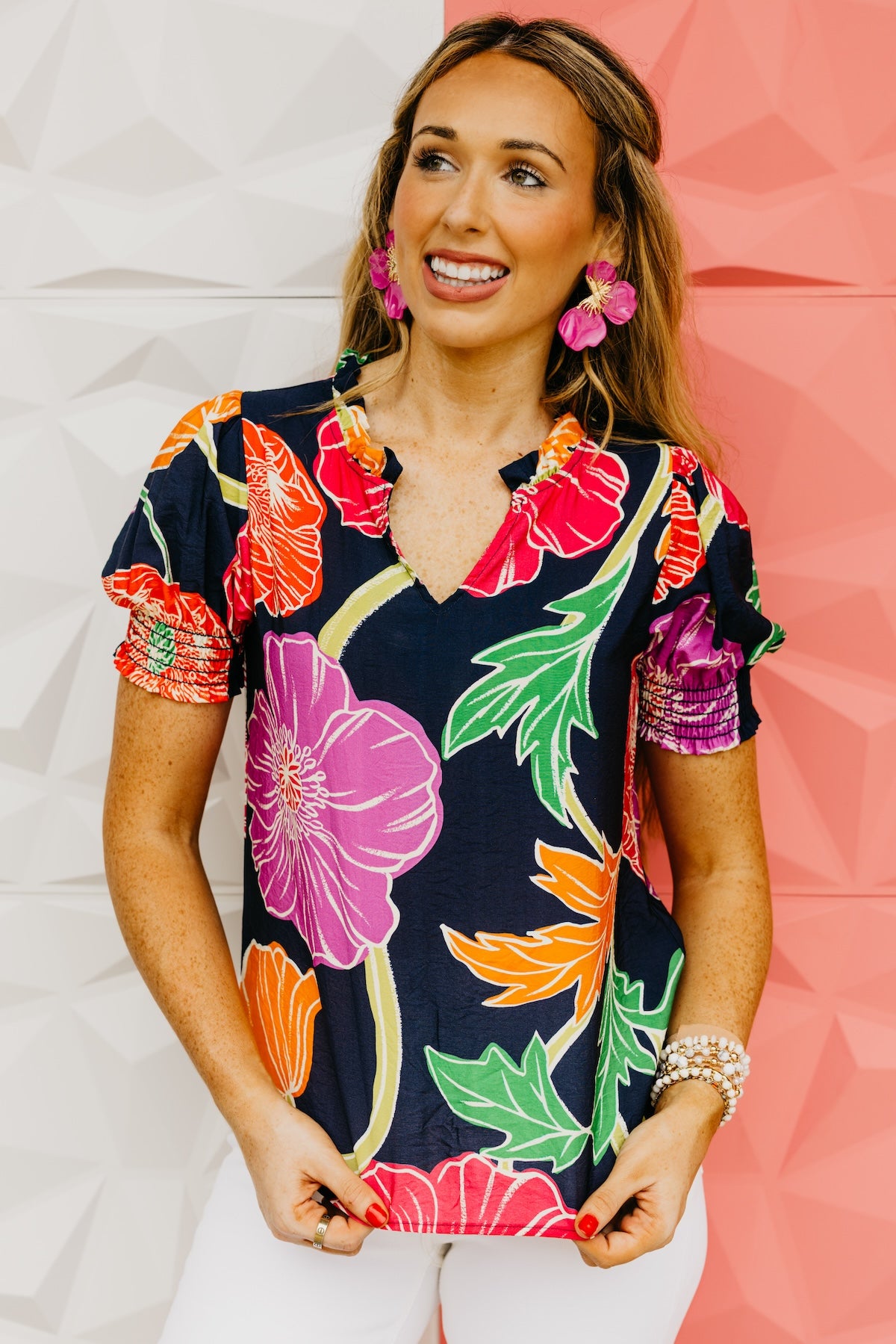 The Nikolas Floral Ruffle Neck Top