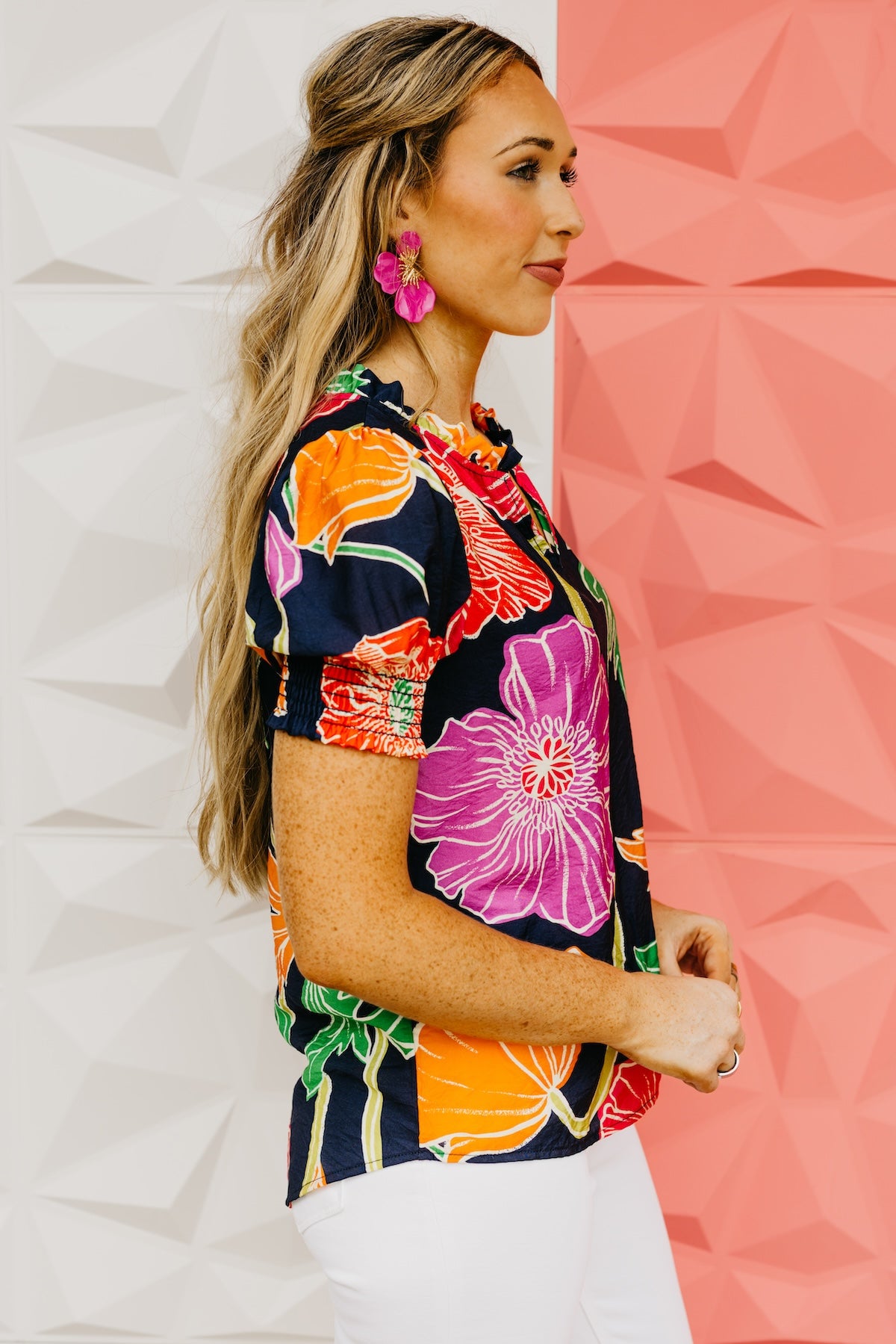 The Nikolas Floral Ruffle Neck Top