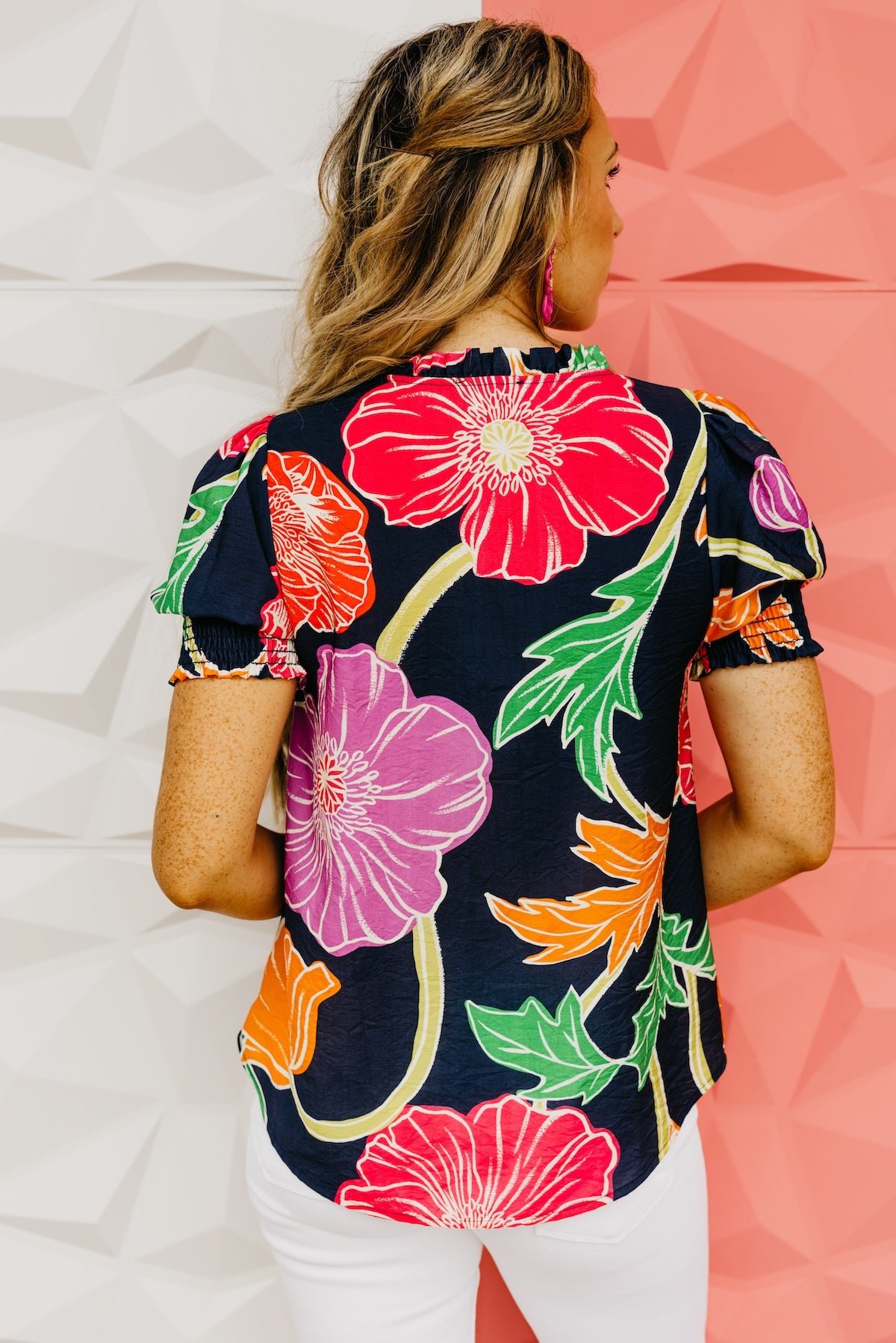 The Nikolas Floral Ruffle Neck Top