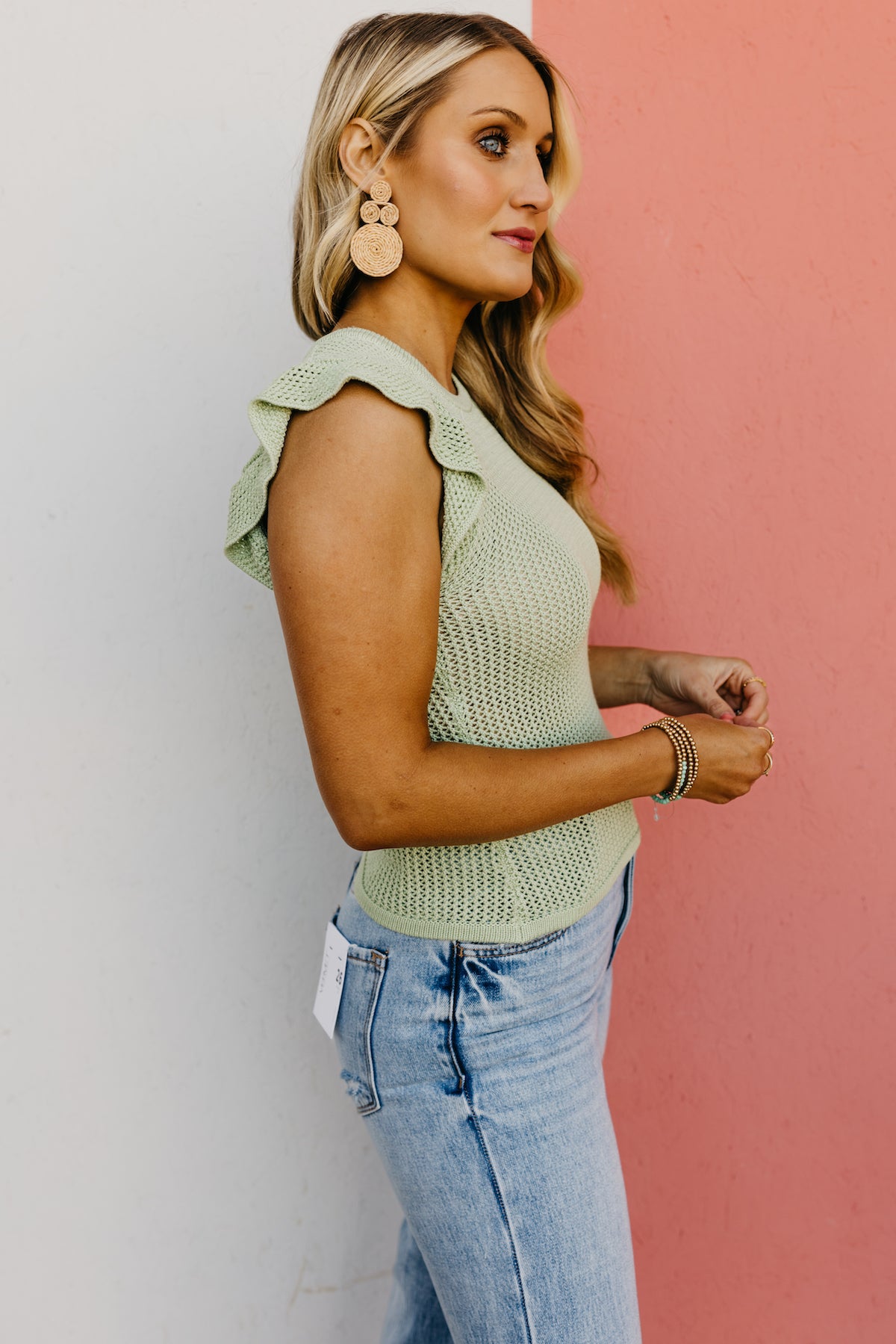 The Marcy Ruffle Sleeve Open Knit Top