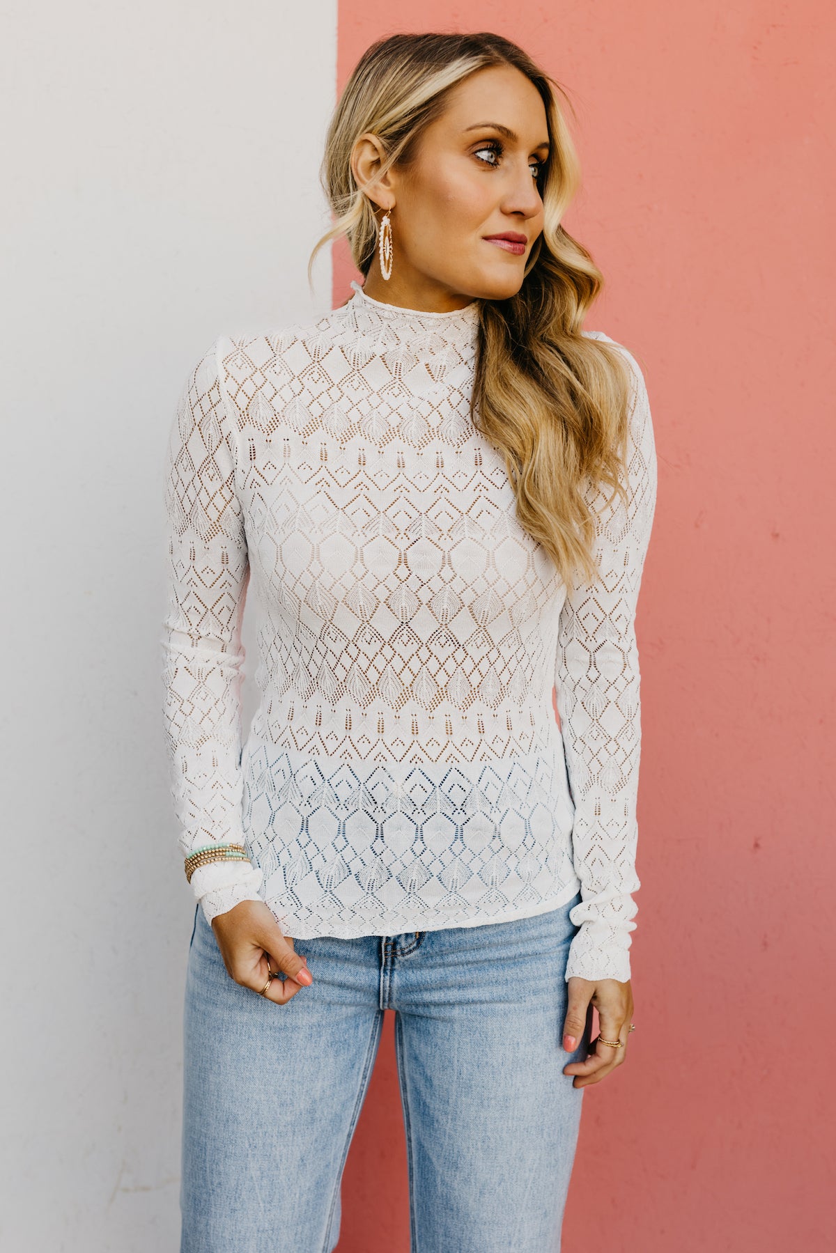 The Elise Mock Neck Pointelle Sweater