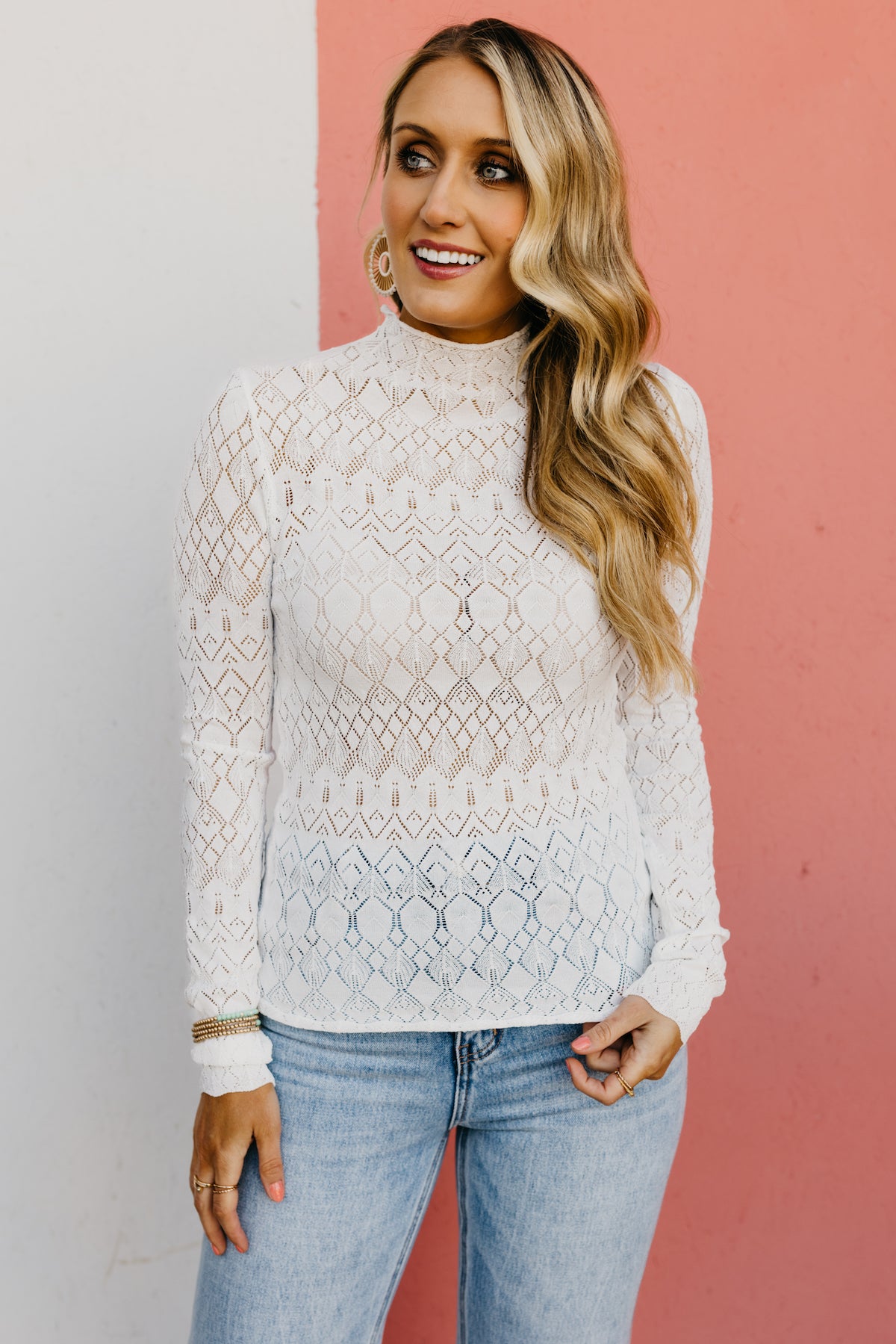The Elise Mock Neck Pointelle Sweater