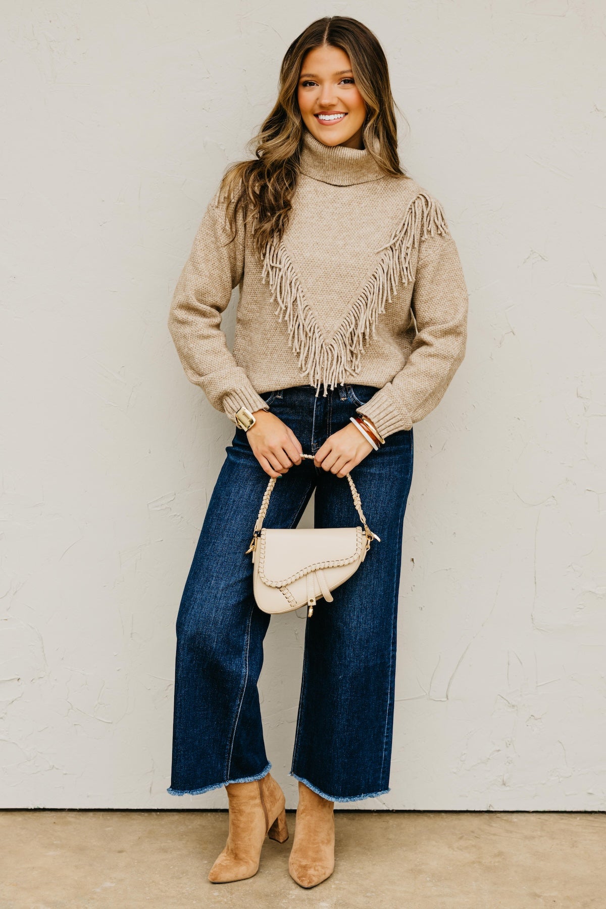 The Lo Fringe Detailed Mock Neck Sweater