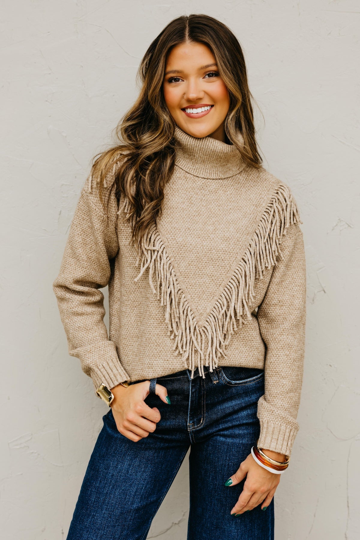 The Lo Fringe Detailed Mock Neck Sweater