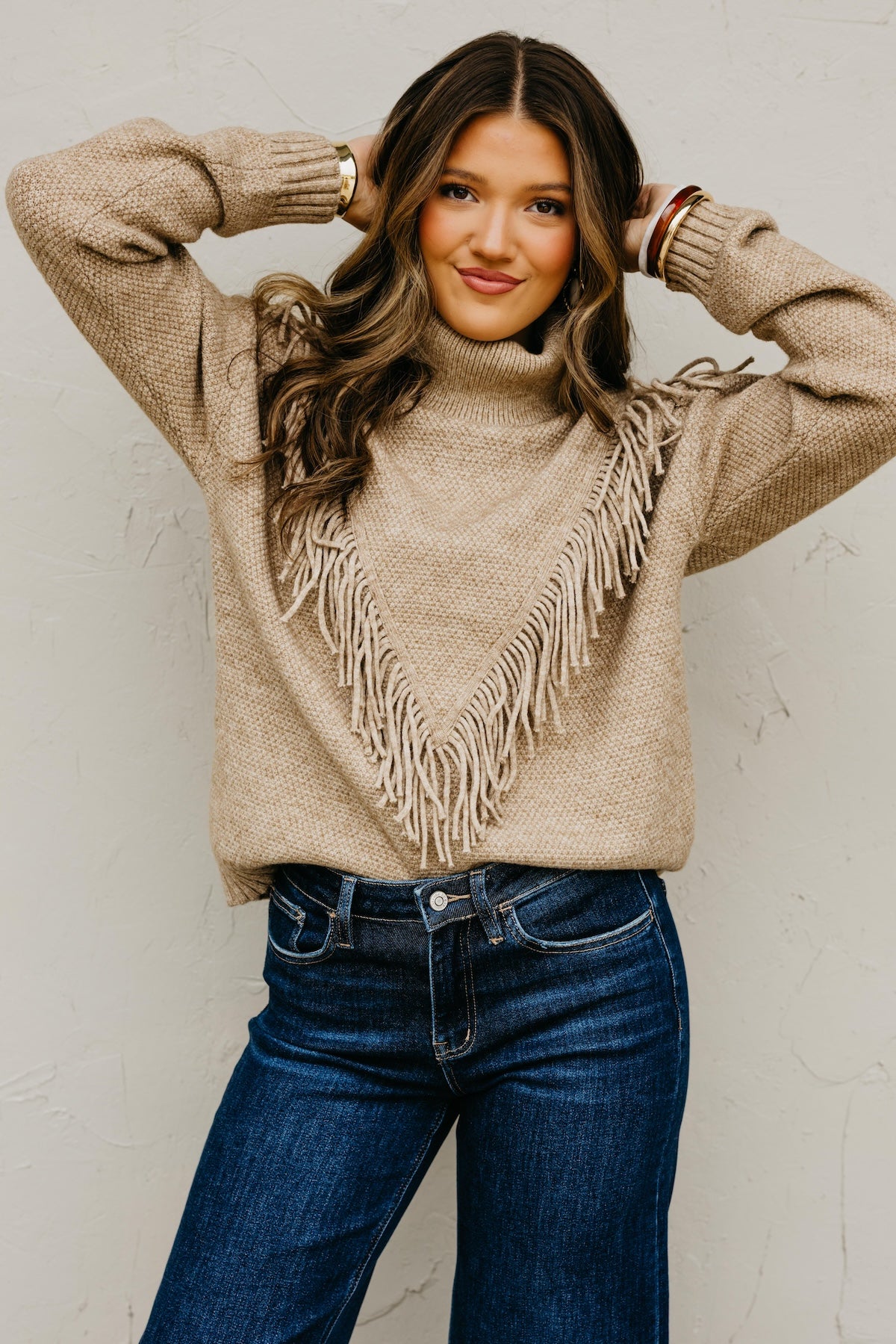The Lo Fringe Detailed Mock Neck Sweater