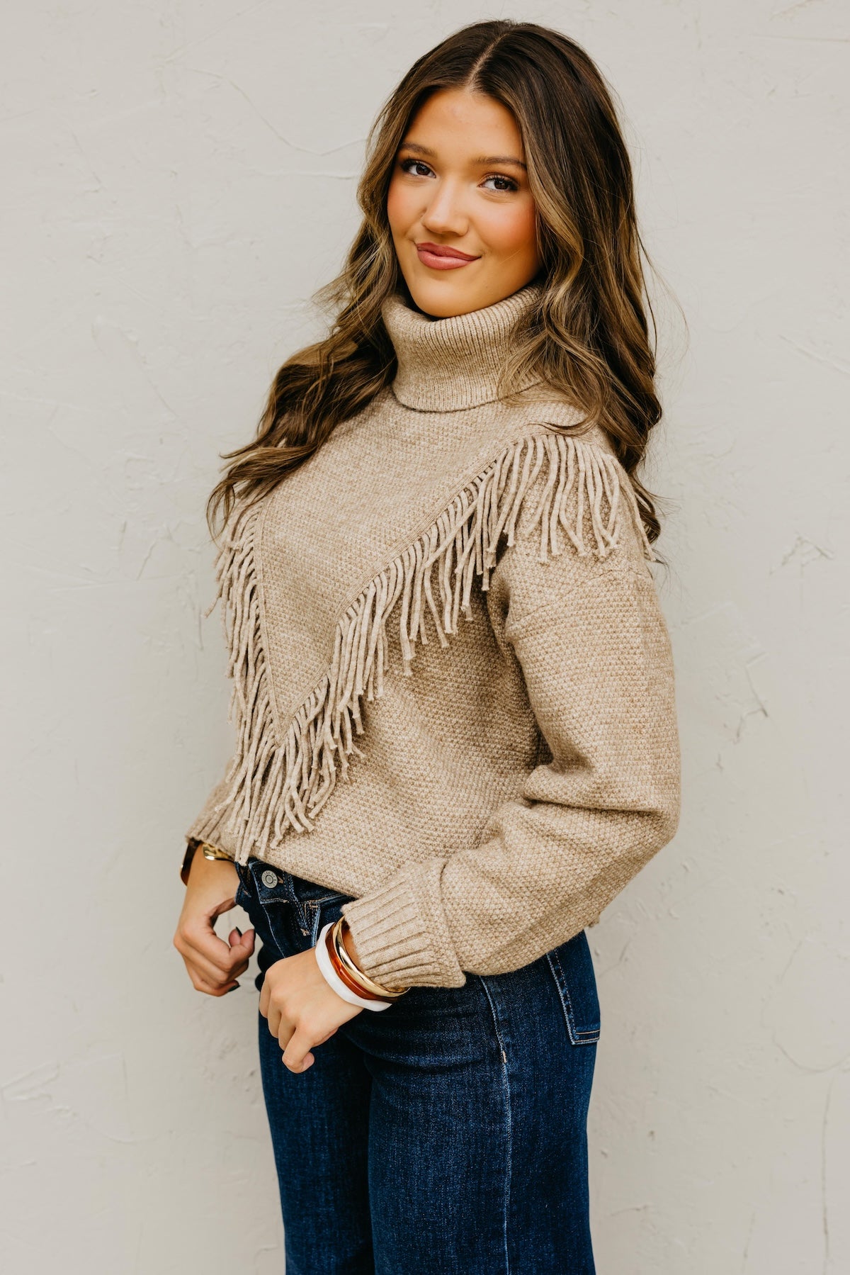 The Lo Fringe Detailed Mock Neck Sweater