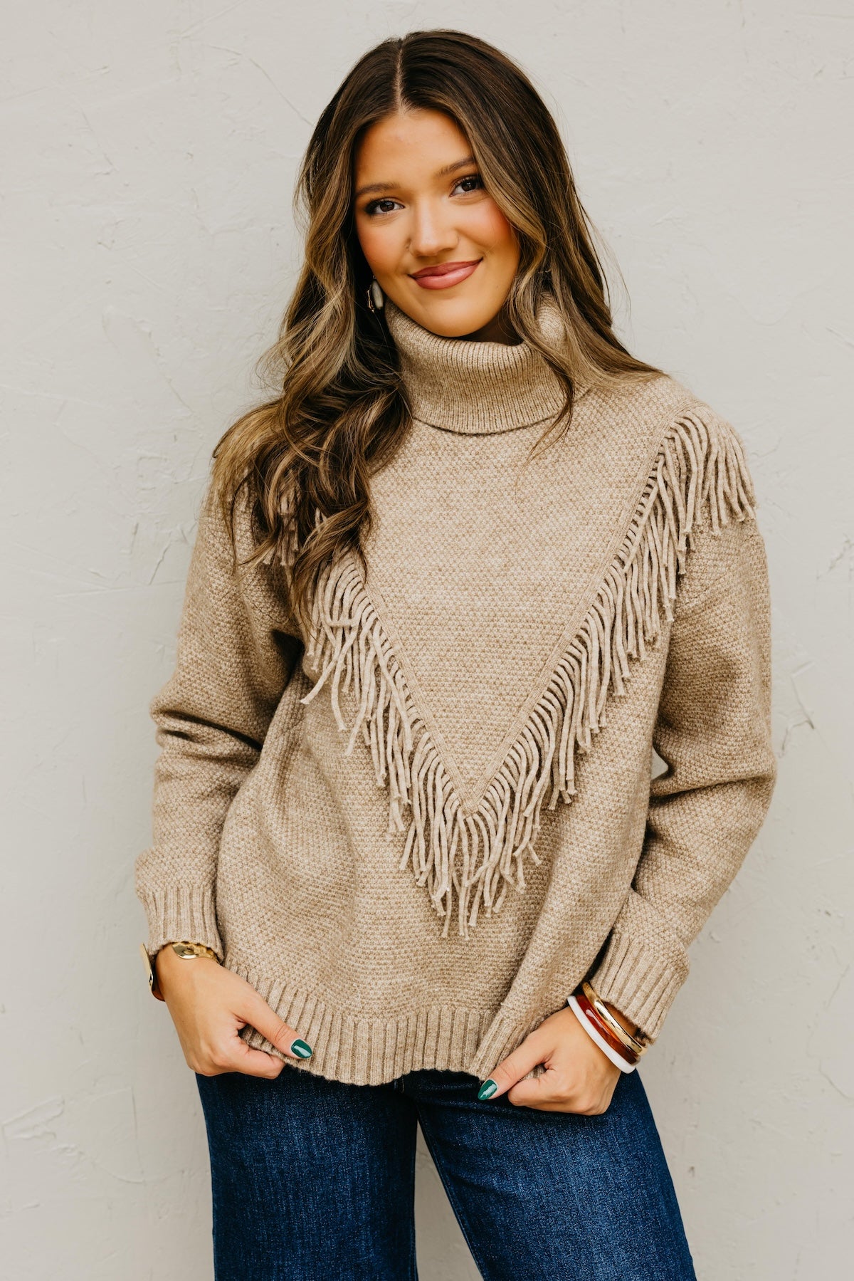 The Lo Fringe Detailed Mock Neck Sweater