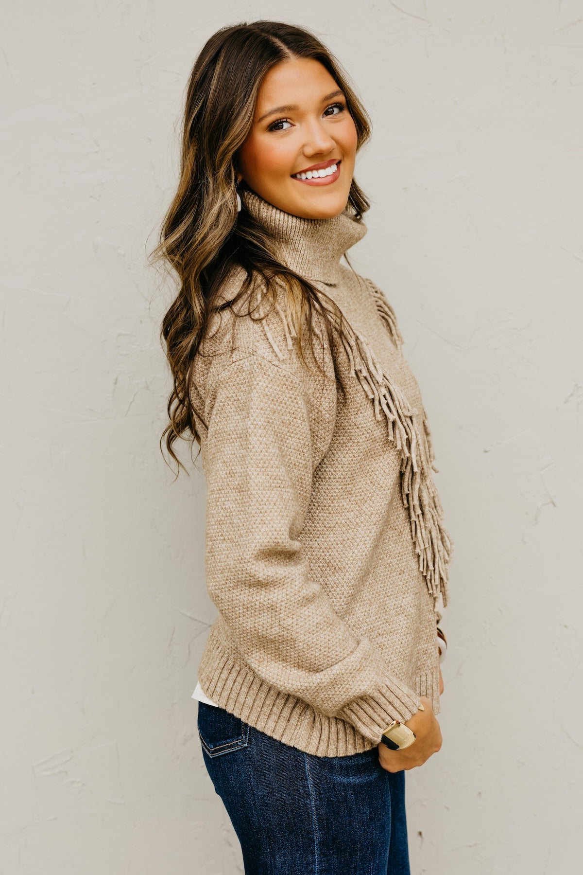The Lo Fringe Detailed Mock Neck Sweater