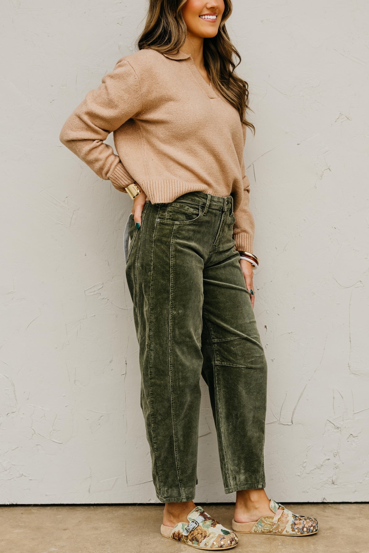 Risen Denim | Slouchy Ankle Barrel Corduroy Pants