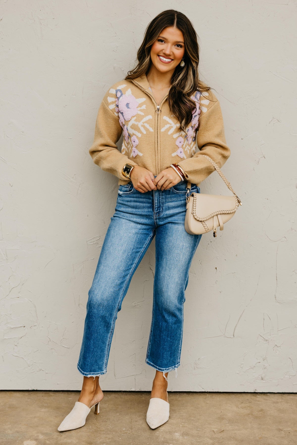 The Tori Floral Zip Up Sweater