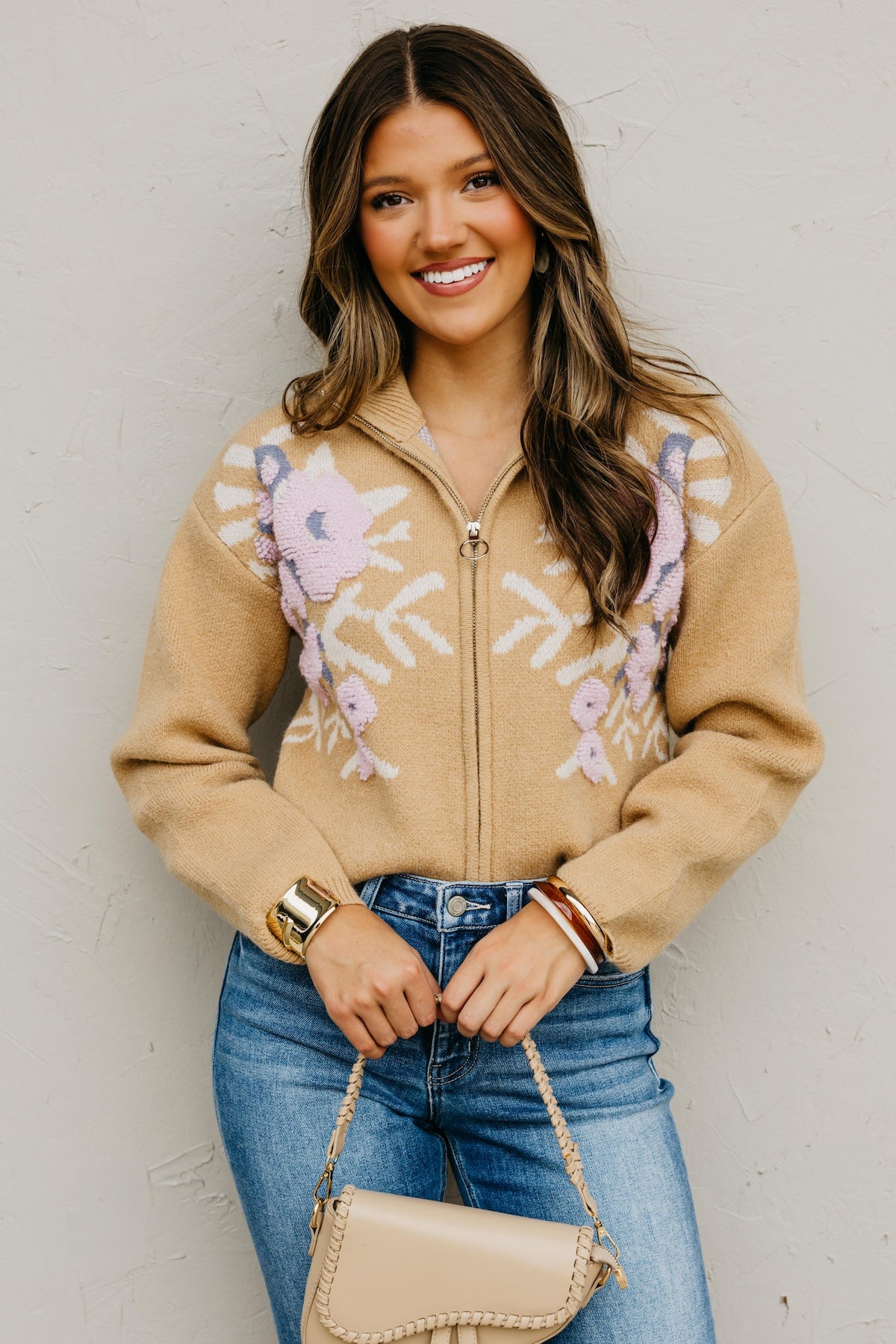 The Tori Floral Zip Up Sweater