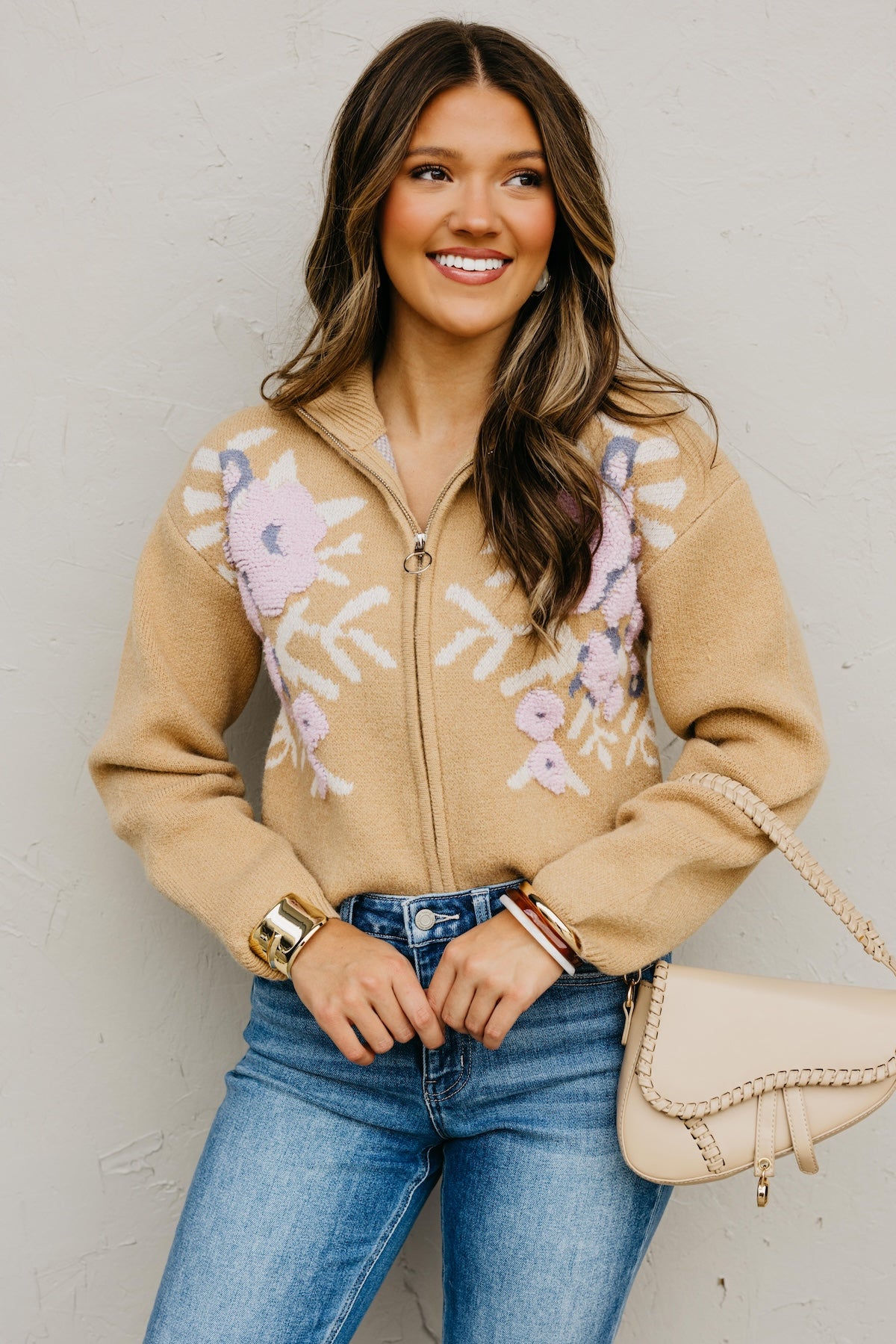 The Tori Floral Zip Up Sweater