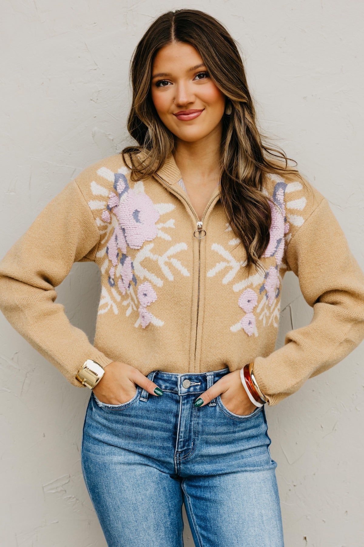 The Tori Floral Zip Up Sweater