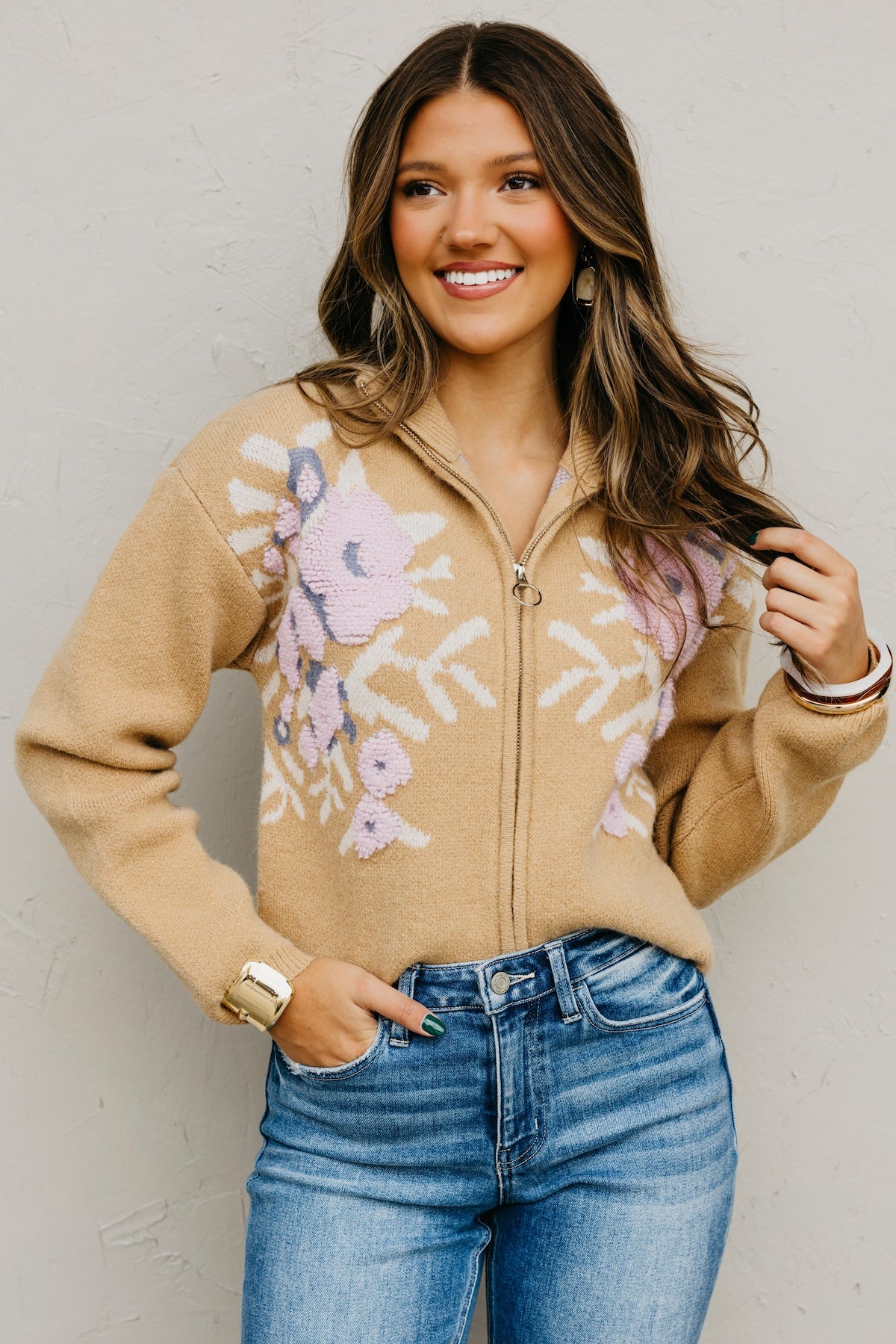 The Tori Floral Zip Up Sweater