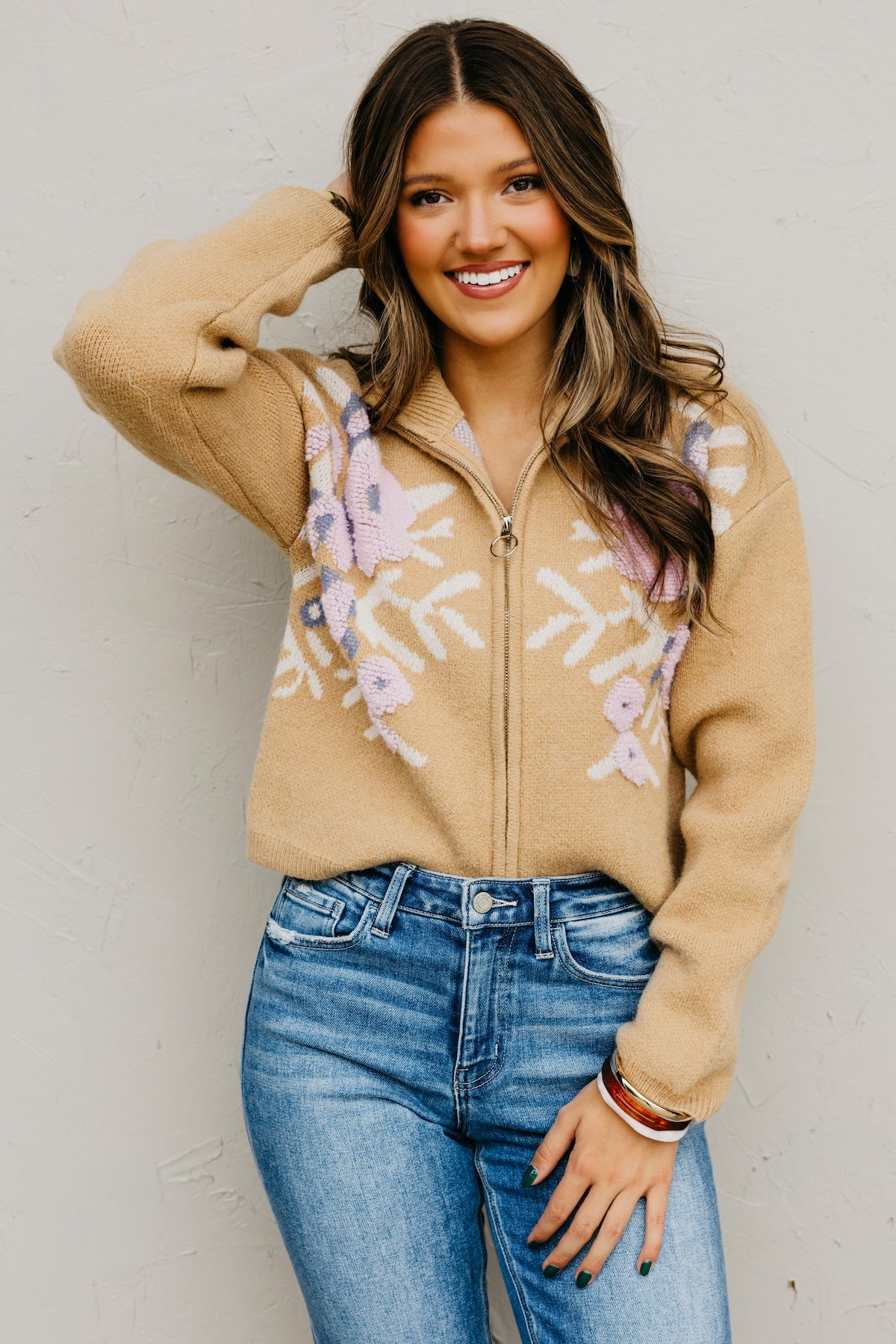 The Tori Floral Zip Up Sweater