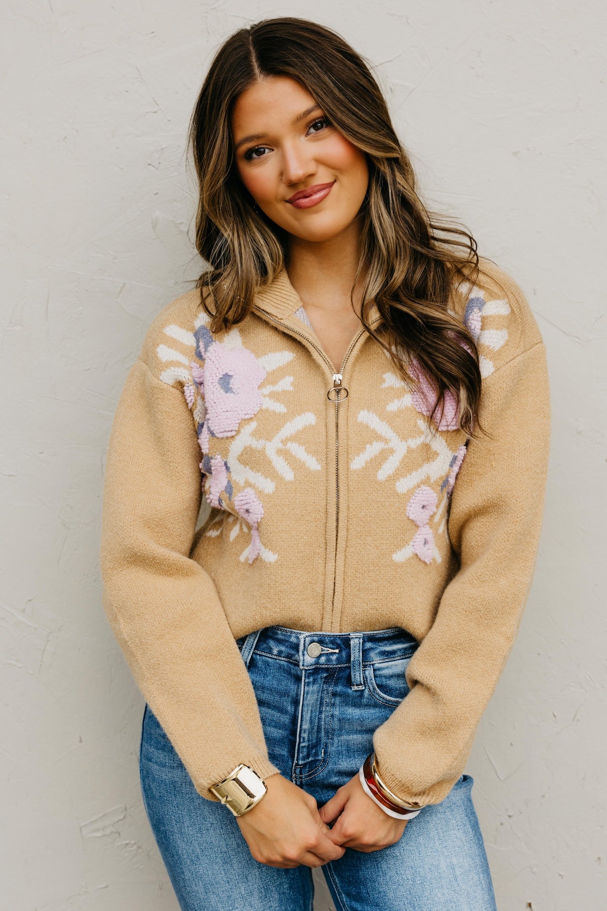 The Tori Floral Zip Up Sweater