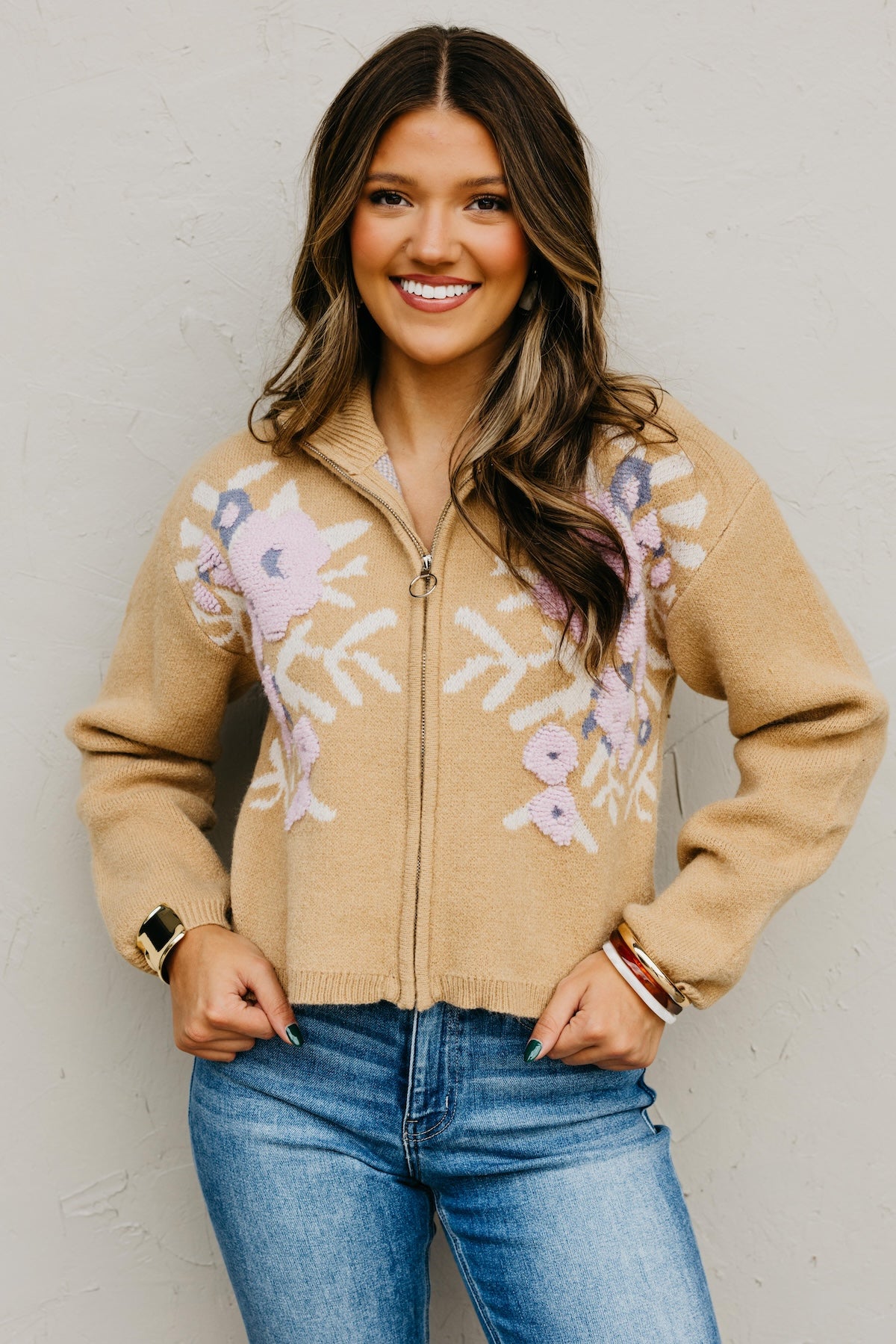 The Tori Floral Zip Up Sweater