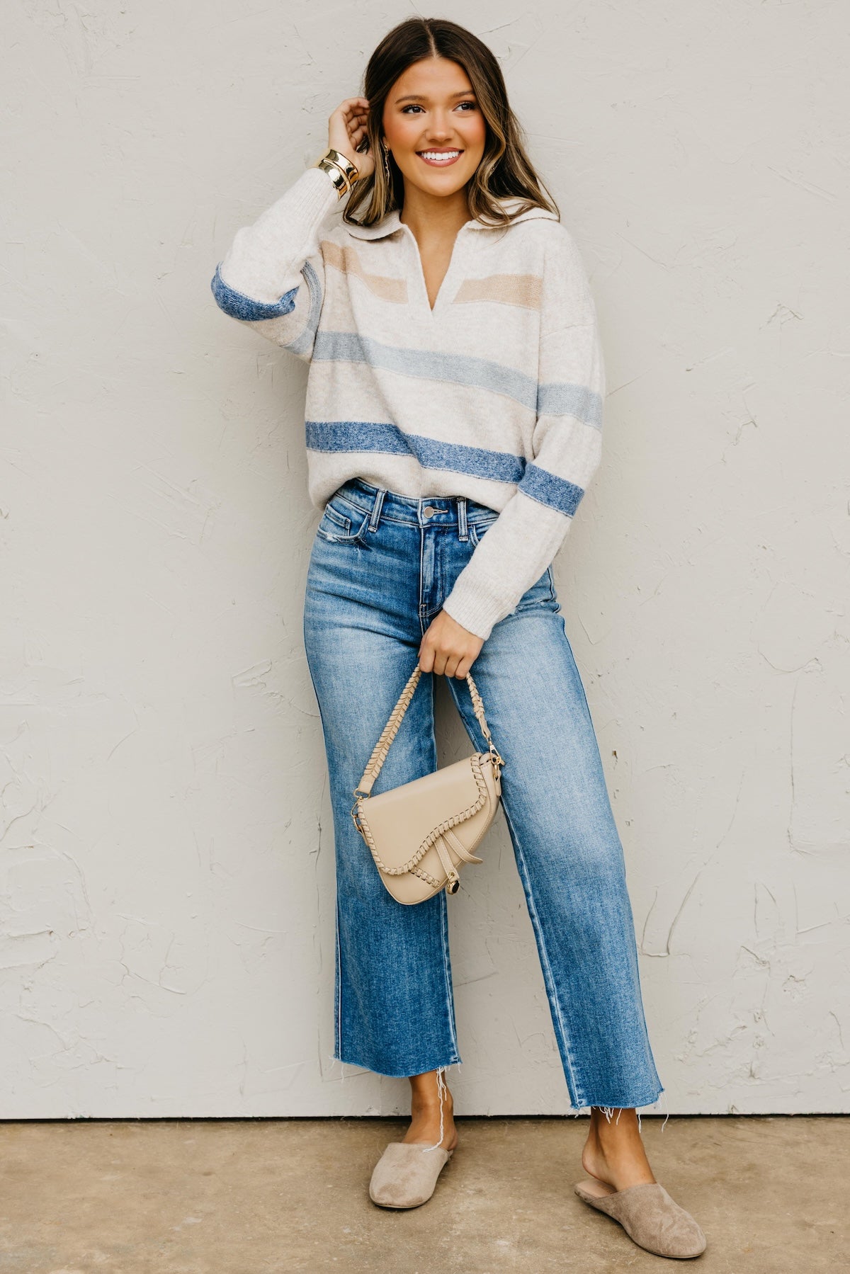 The Jewel Collared Stripe Sweater