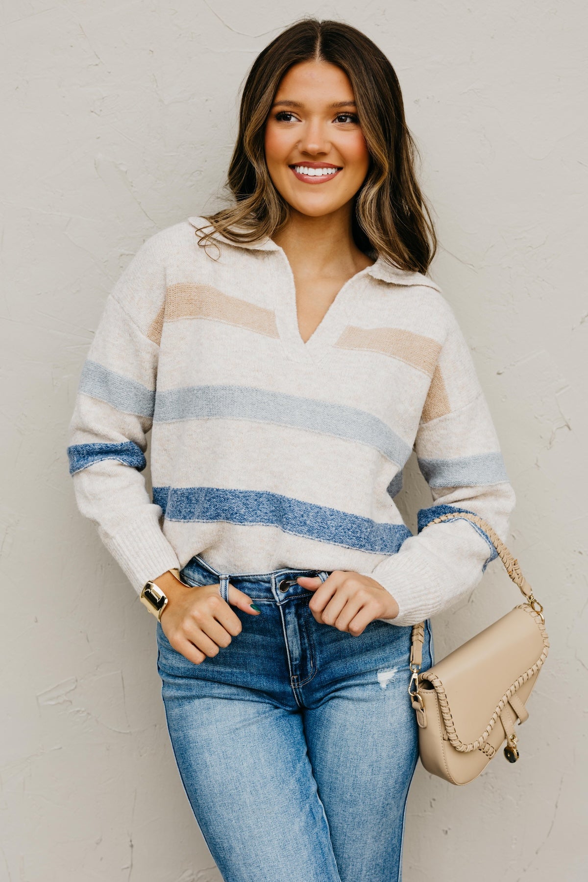 The Jewel Collared Stripe Sweater