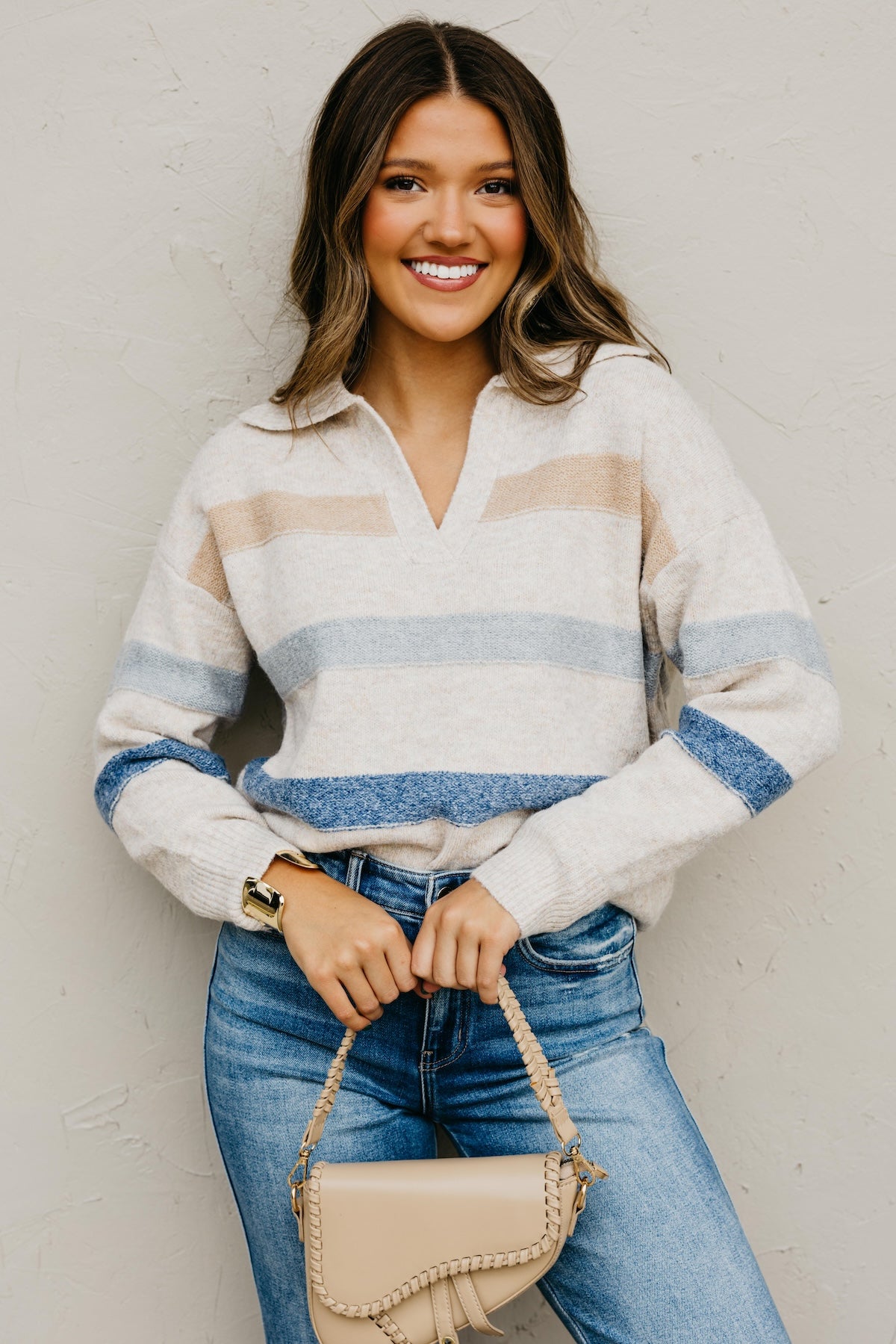 The Jewel Collared Stripe Sweater