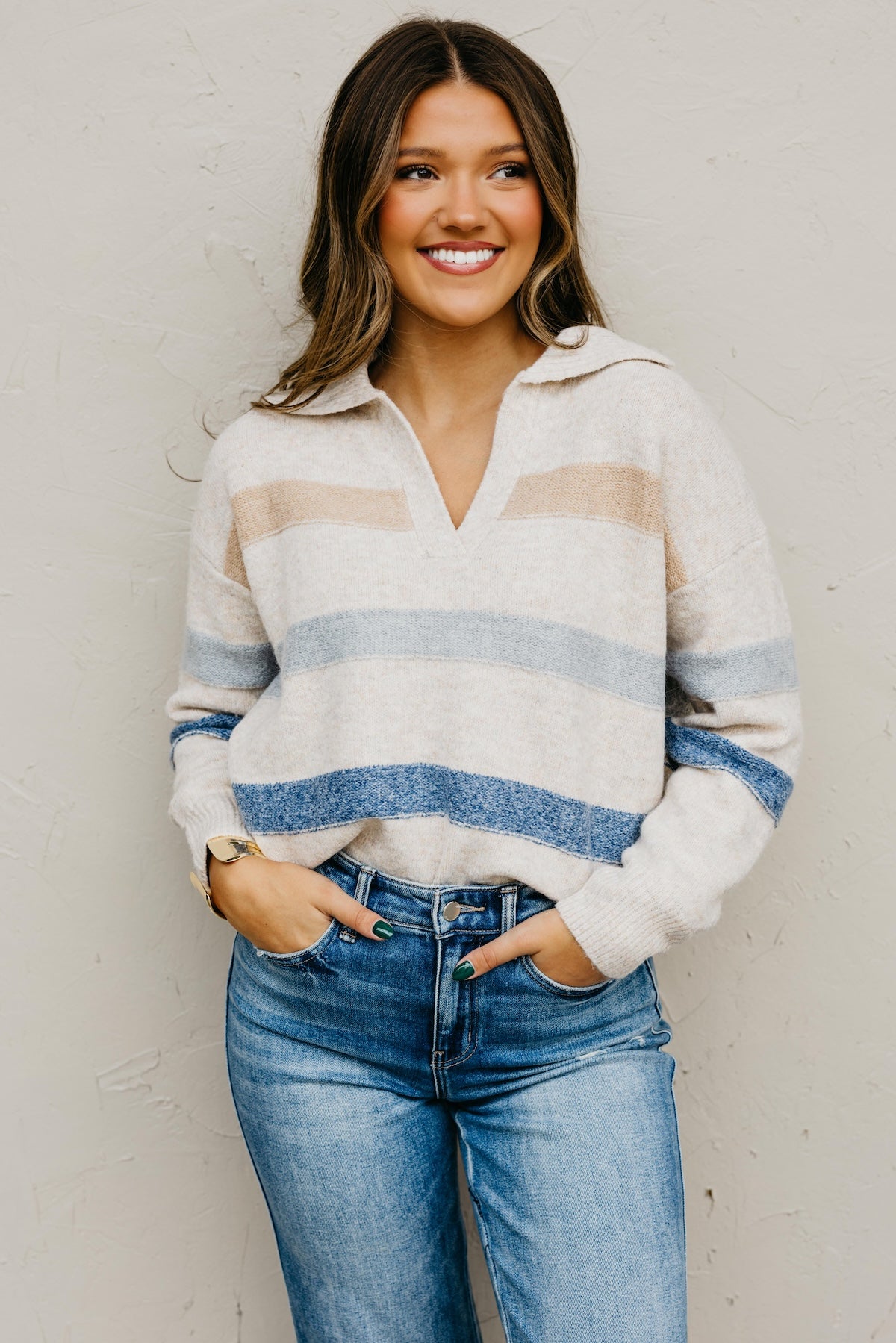 The Jewel Collared Stripe Sweater