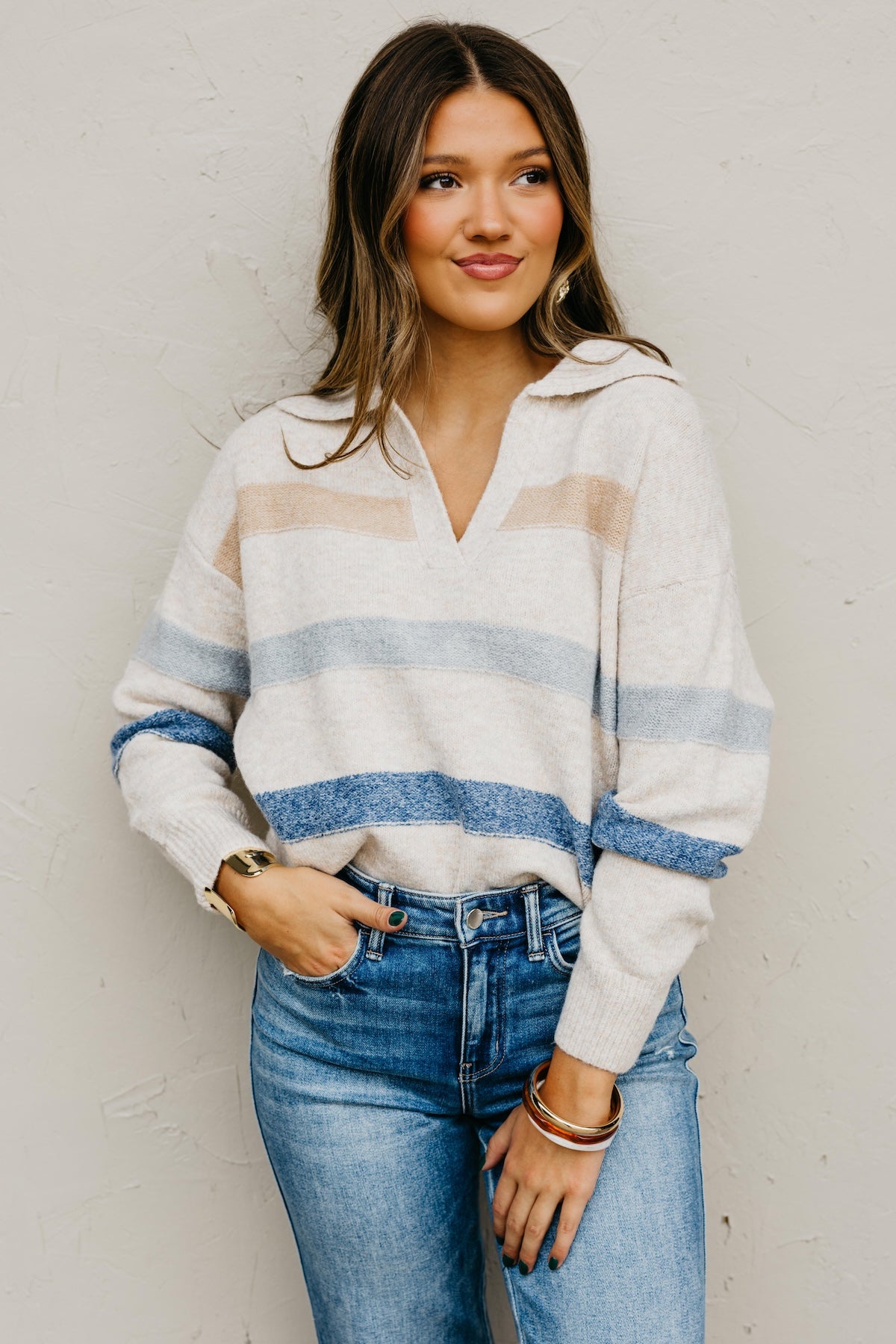 The Jewel Collared Stripe Sweater