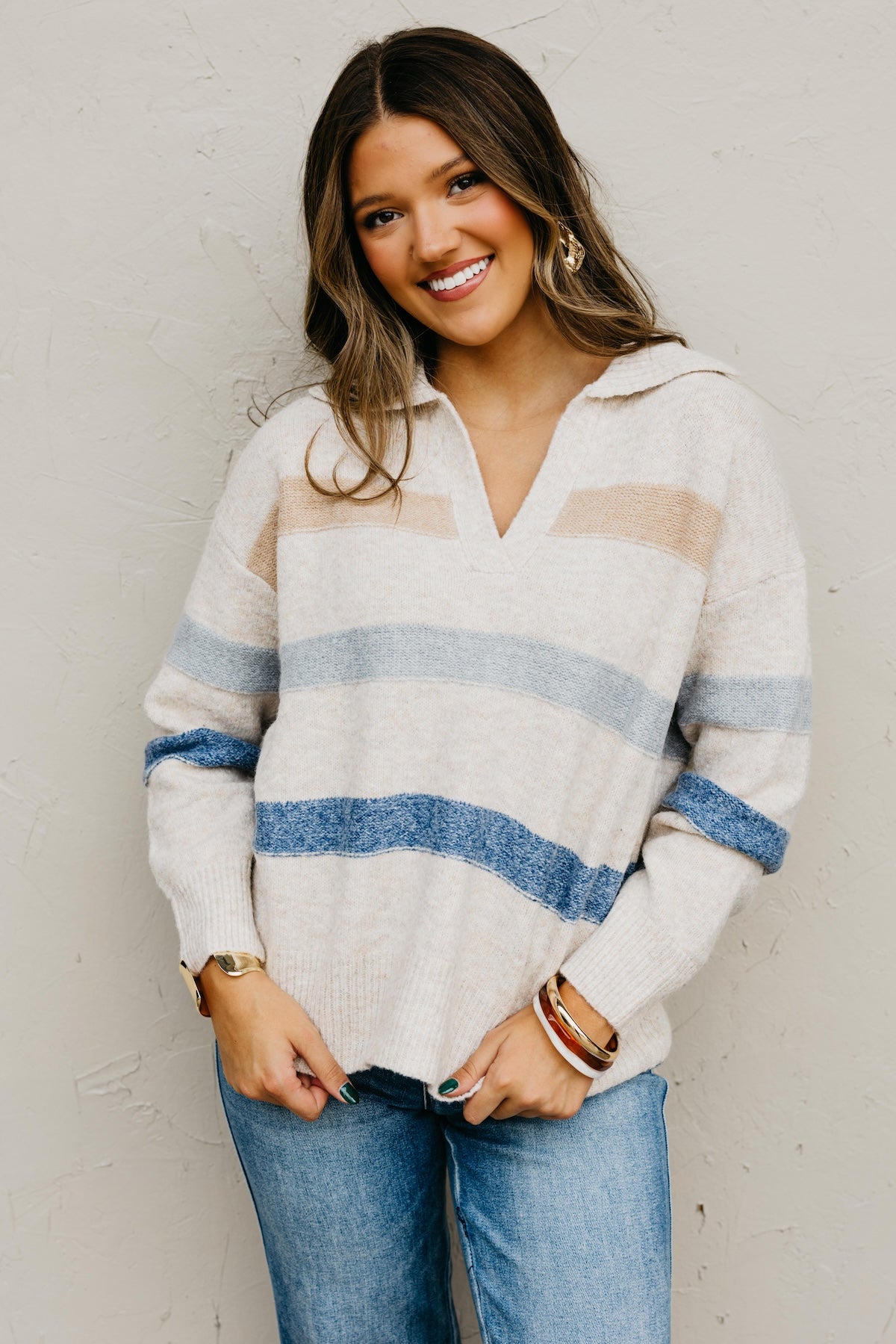 The Jewel Collared Stripe Sweater