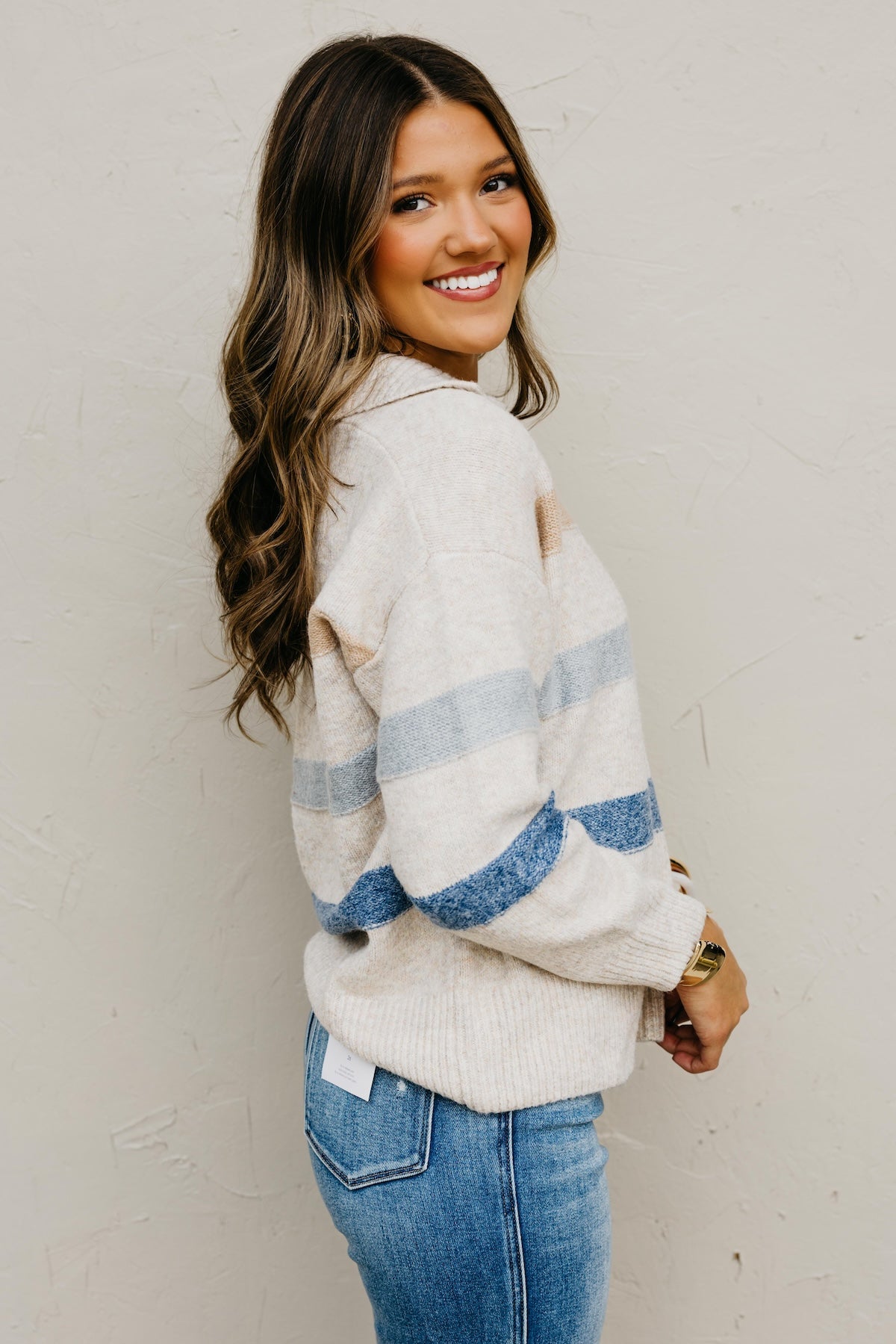 The Jewel Collared Stripe Sweater