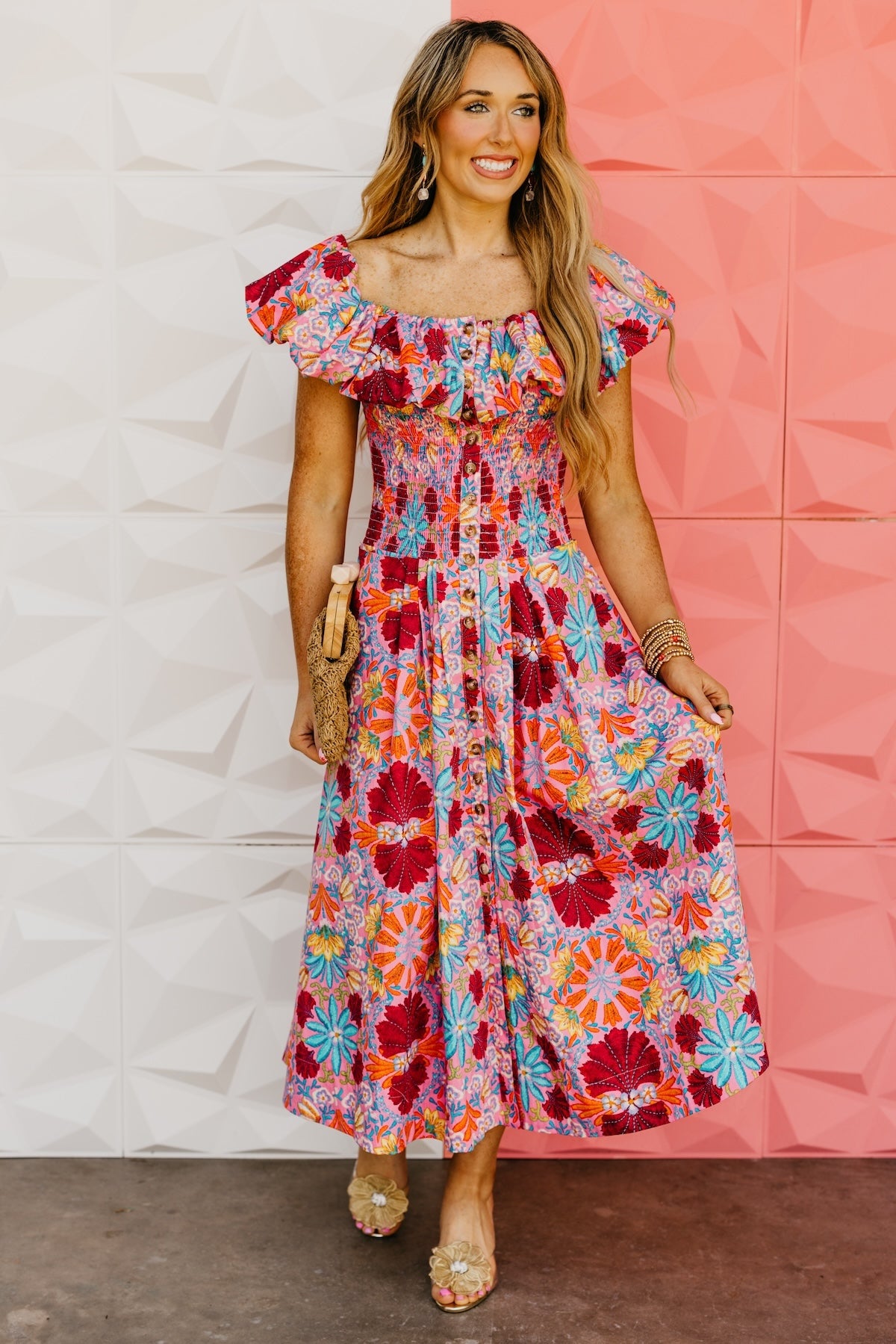The Aden Floral Smocked Midi Dress