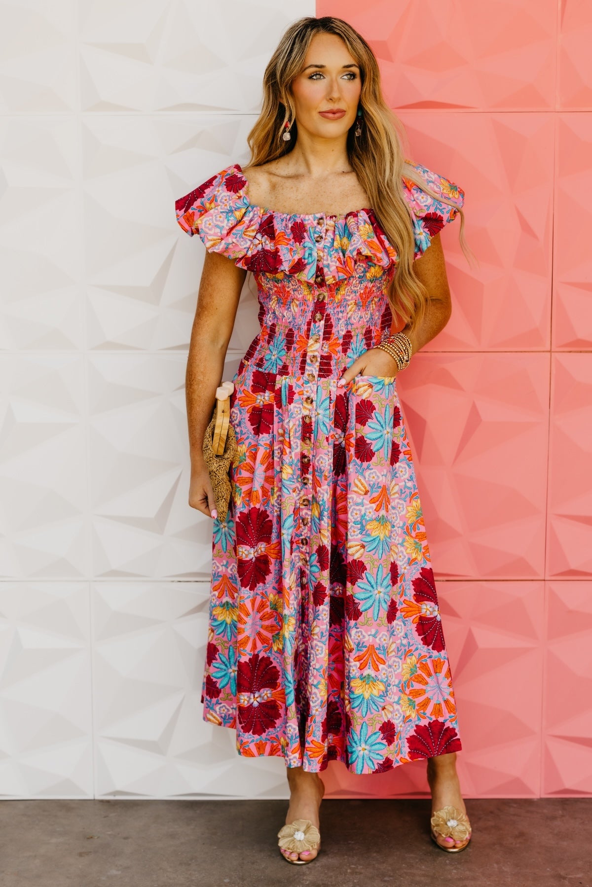 The Aden Floral Smocked Midi Dress