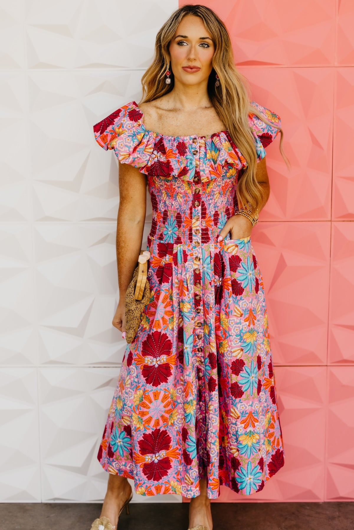 The Aden Floral Smocked Midi Dress