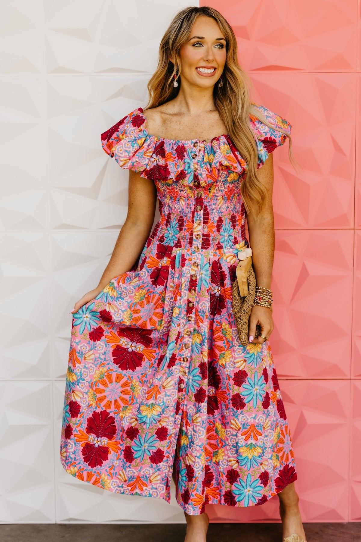 The Aden Floral Smocked Midi Dress