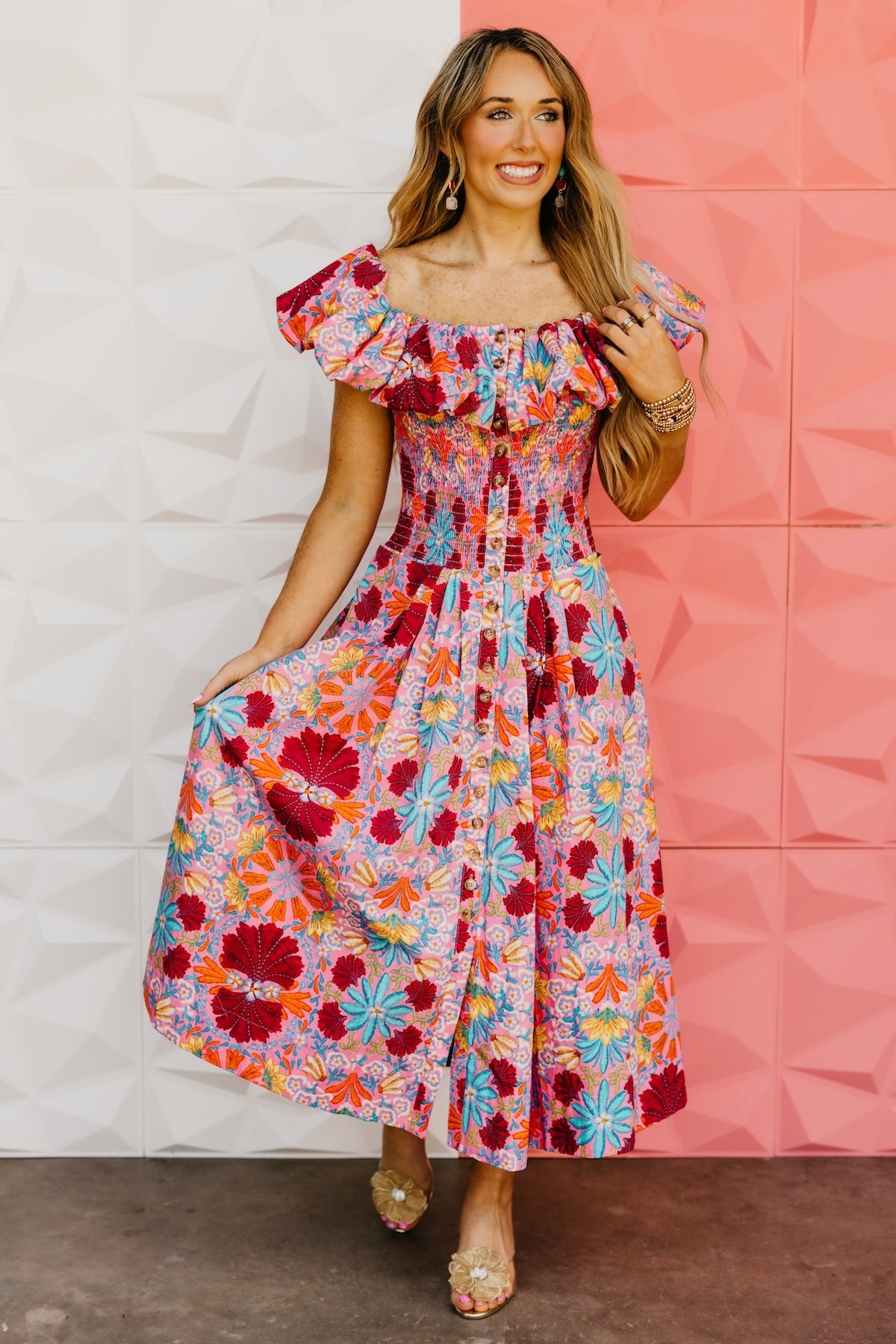 The Aden Floral Smocked Midi Dress