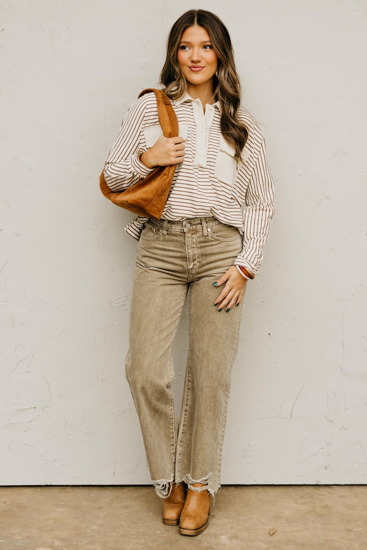 The Ezra Striped Terry Polo Knit Top