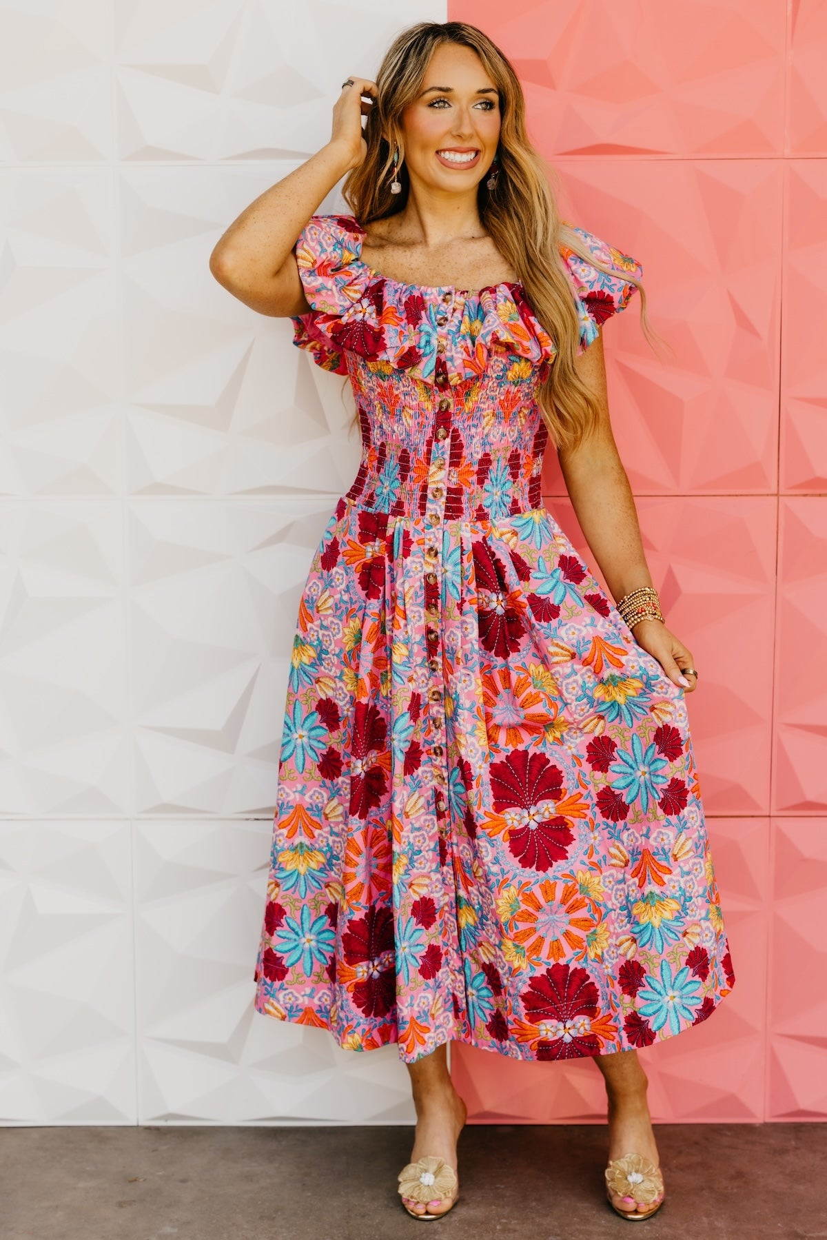 The Aden Floral Smocked Midi Dress